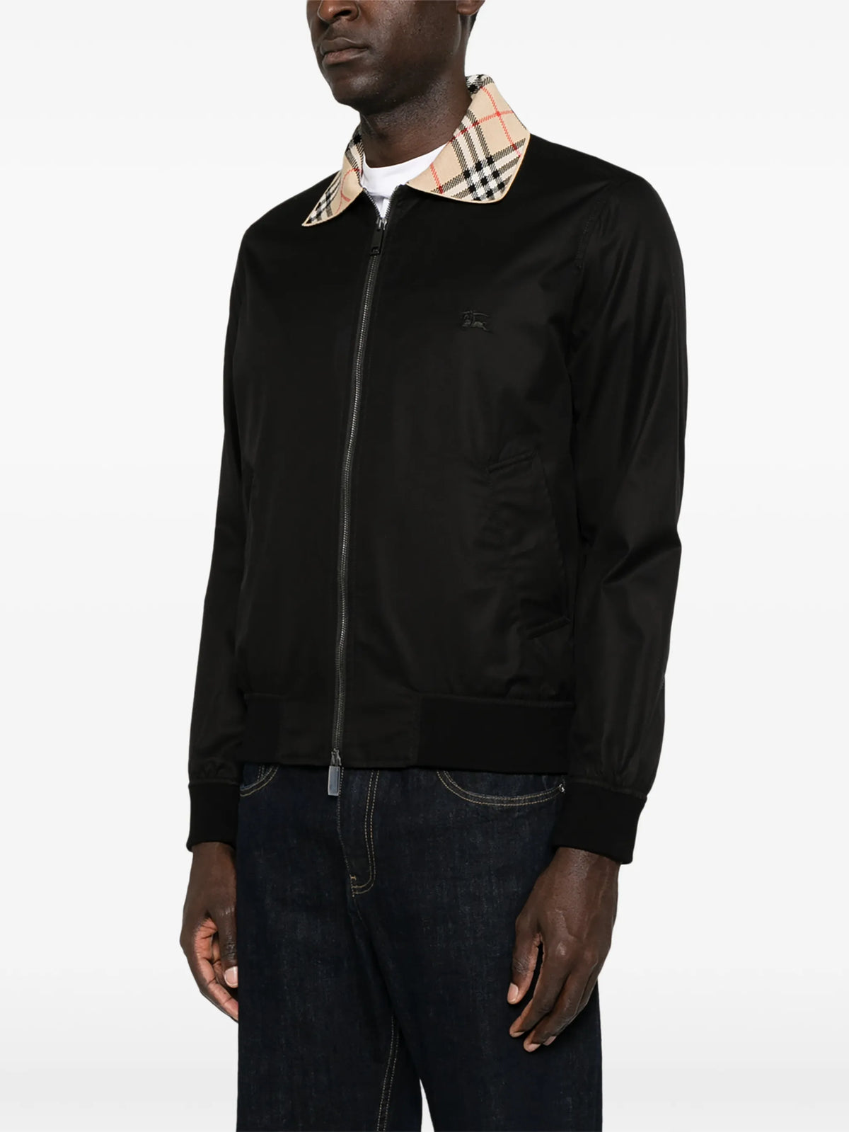 Check-collar Harrington bomber jacket