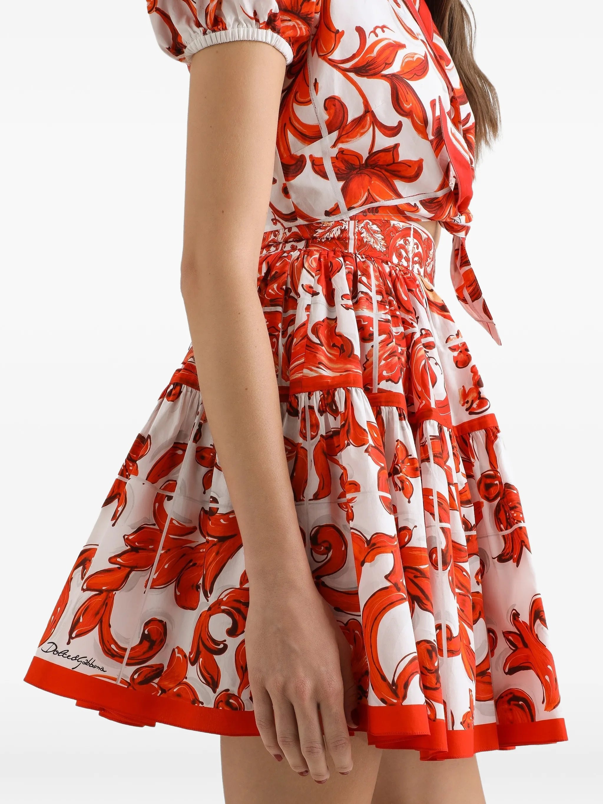Majolica-print poplin skirt