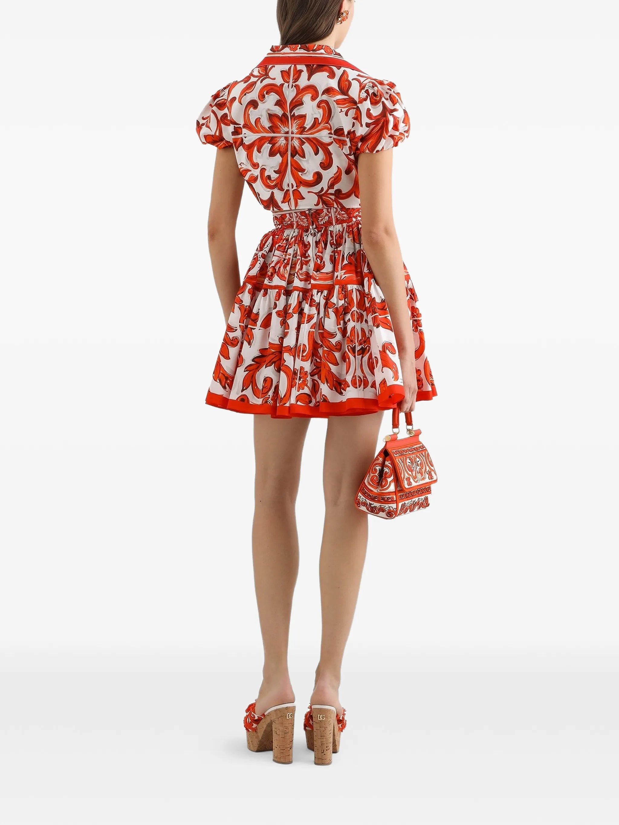 Majolica-print poplin skirt