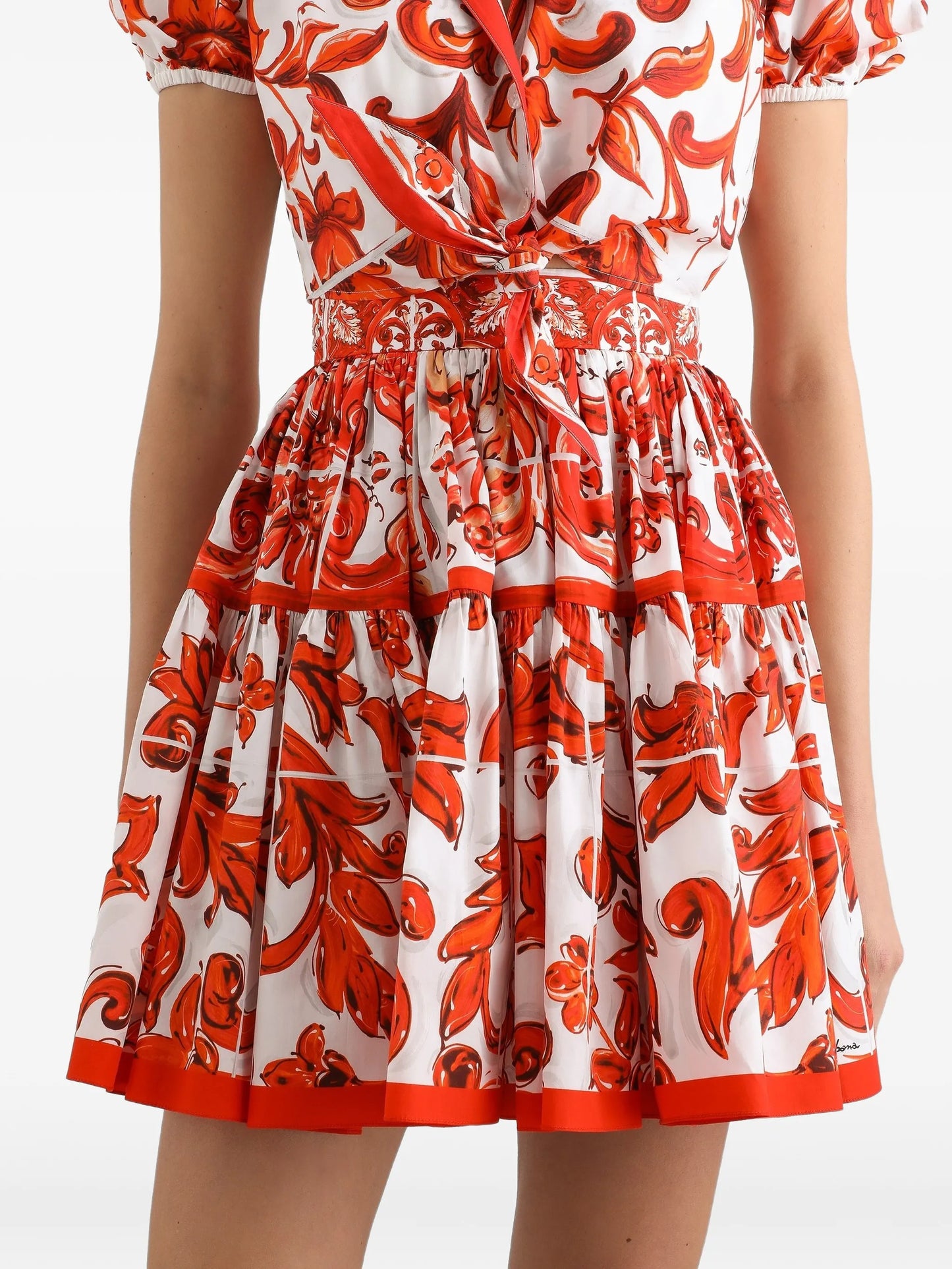 Majolica-print poplin short skirt
