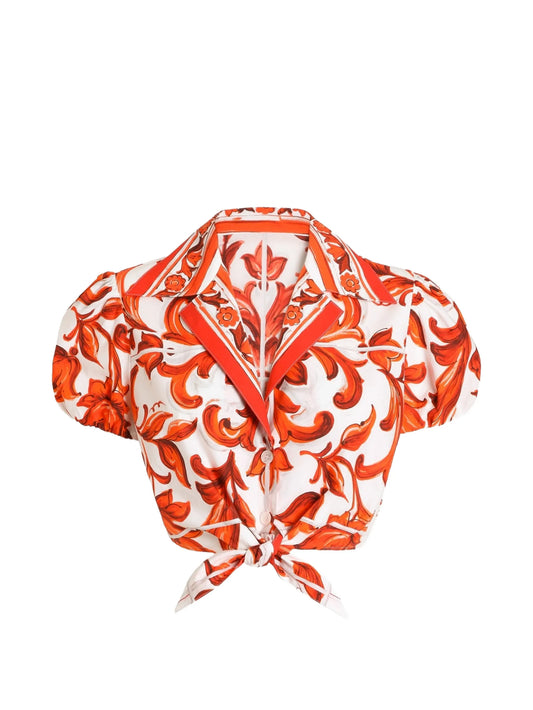 Majolica-prints short-sleeved top