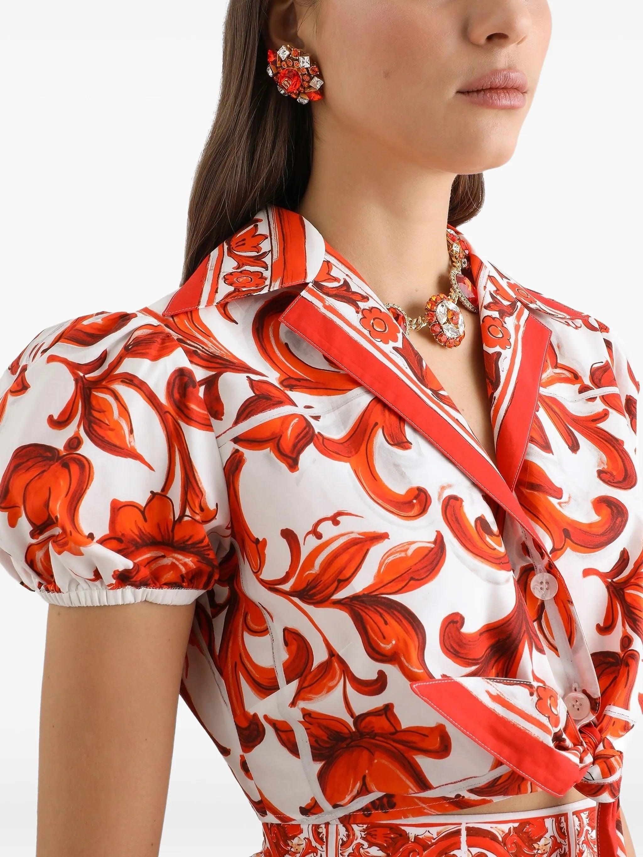 Majolica-prints short-sleeved top