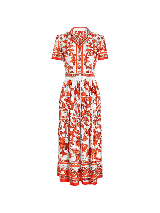 majolica-print twill dress
