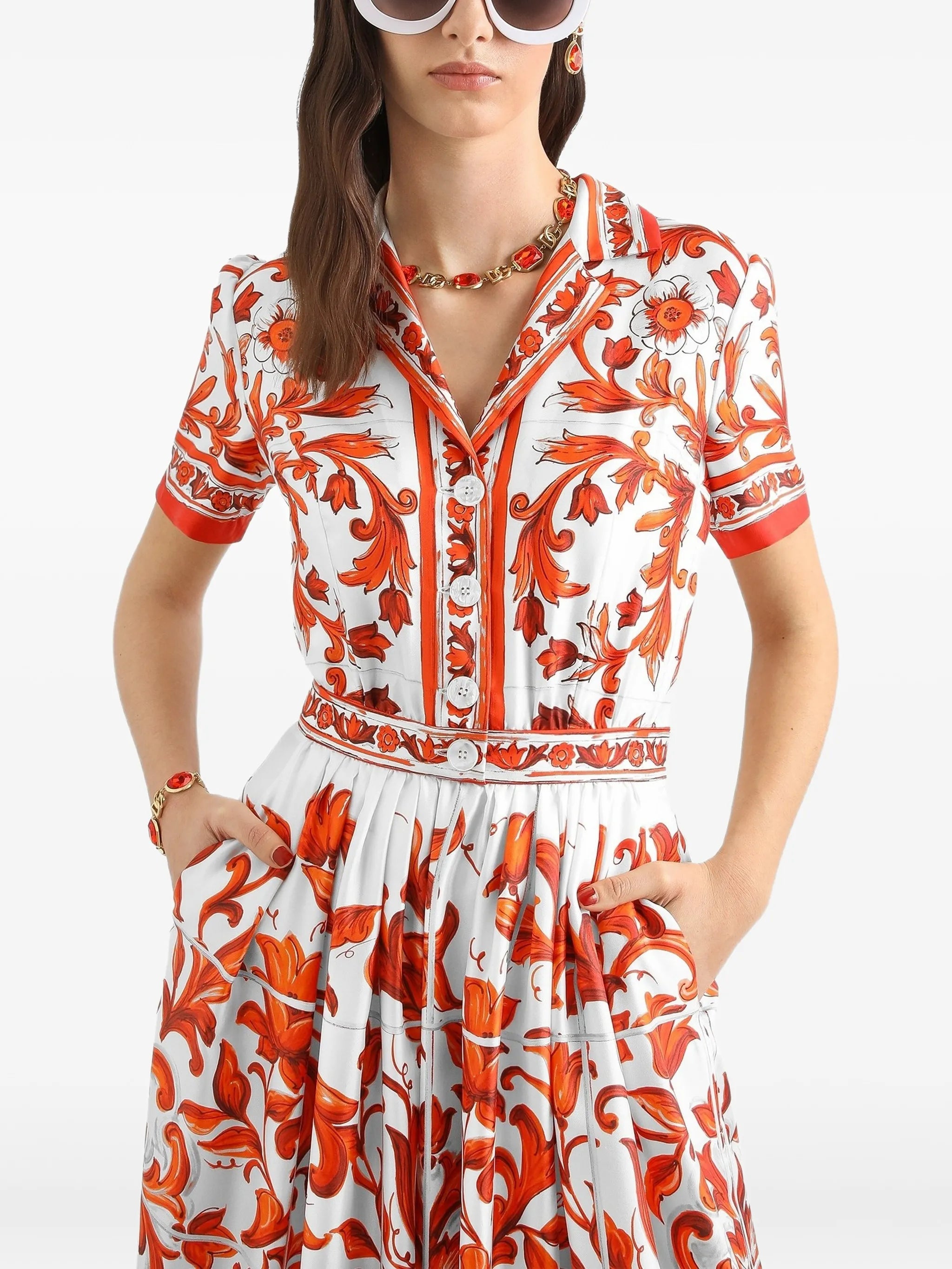 majolica-print twill dress
