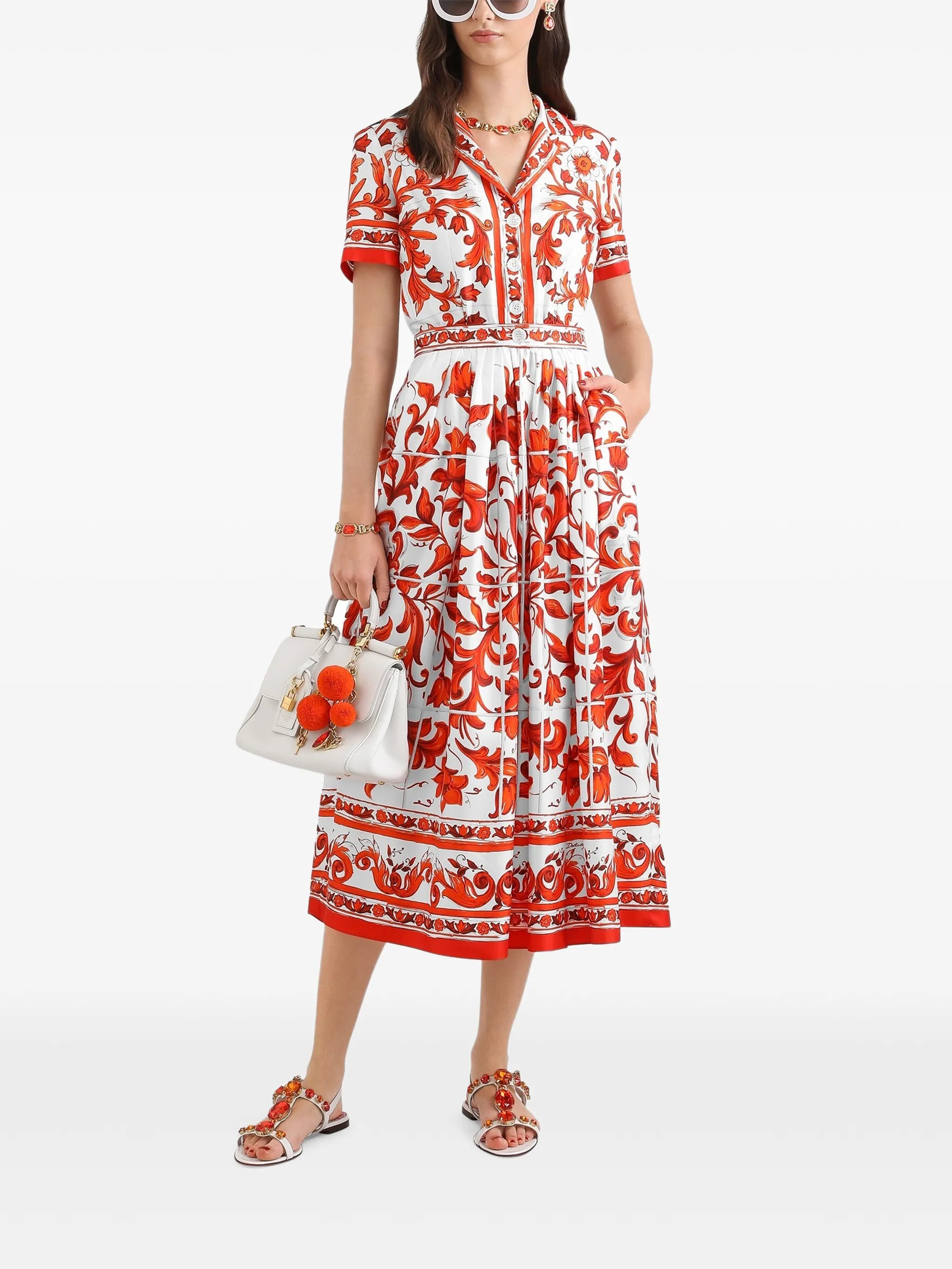 majolica-print twill dress