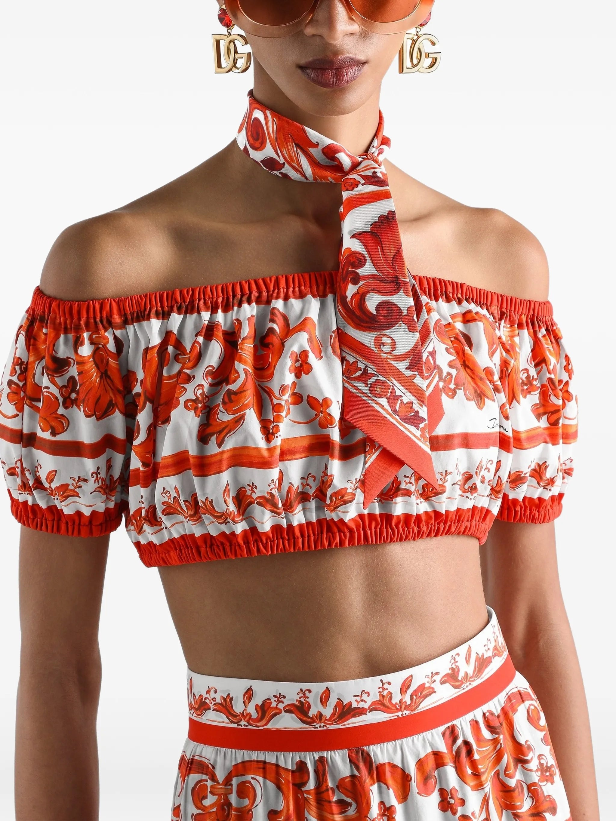 Majolica-print poplin top