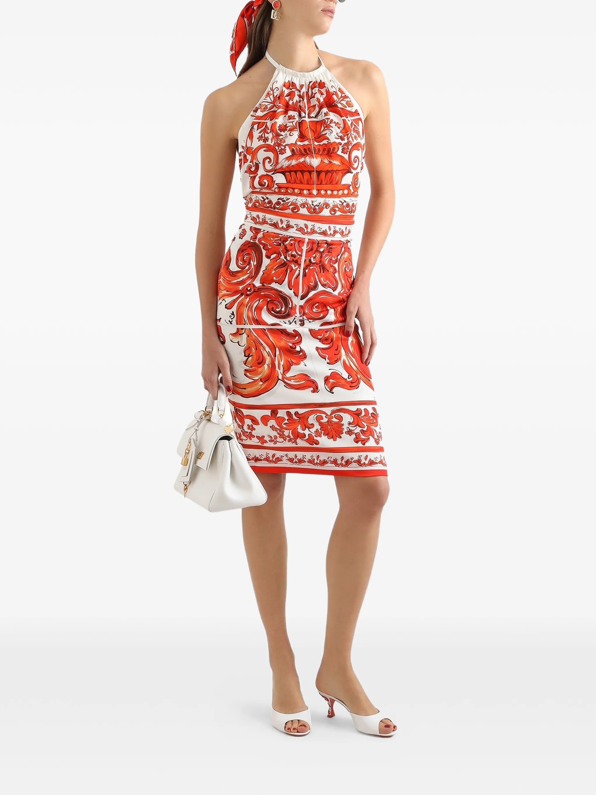 Majolica-print charmeuse top