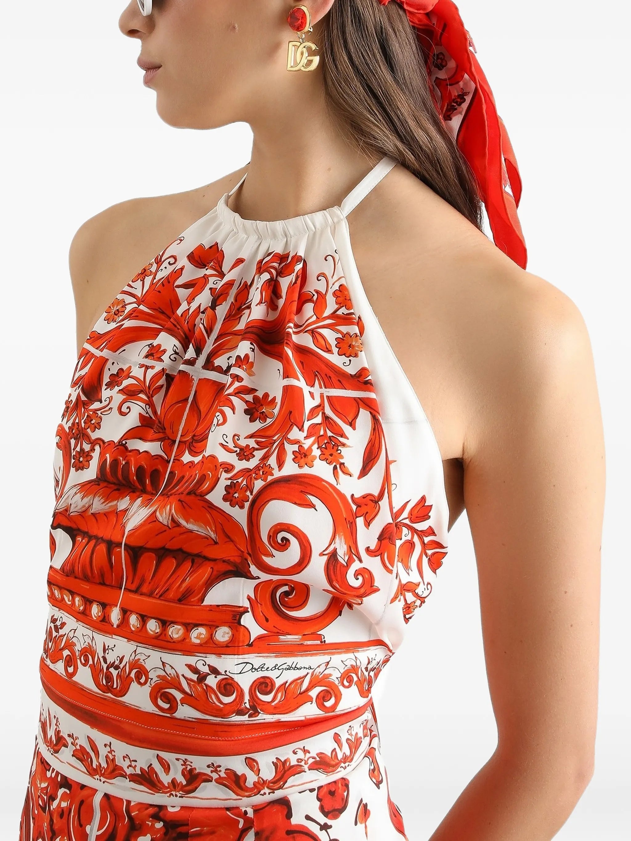 Majolica-print charmeuse top