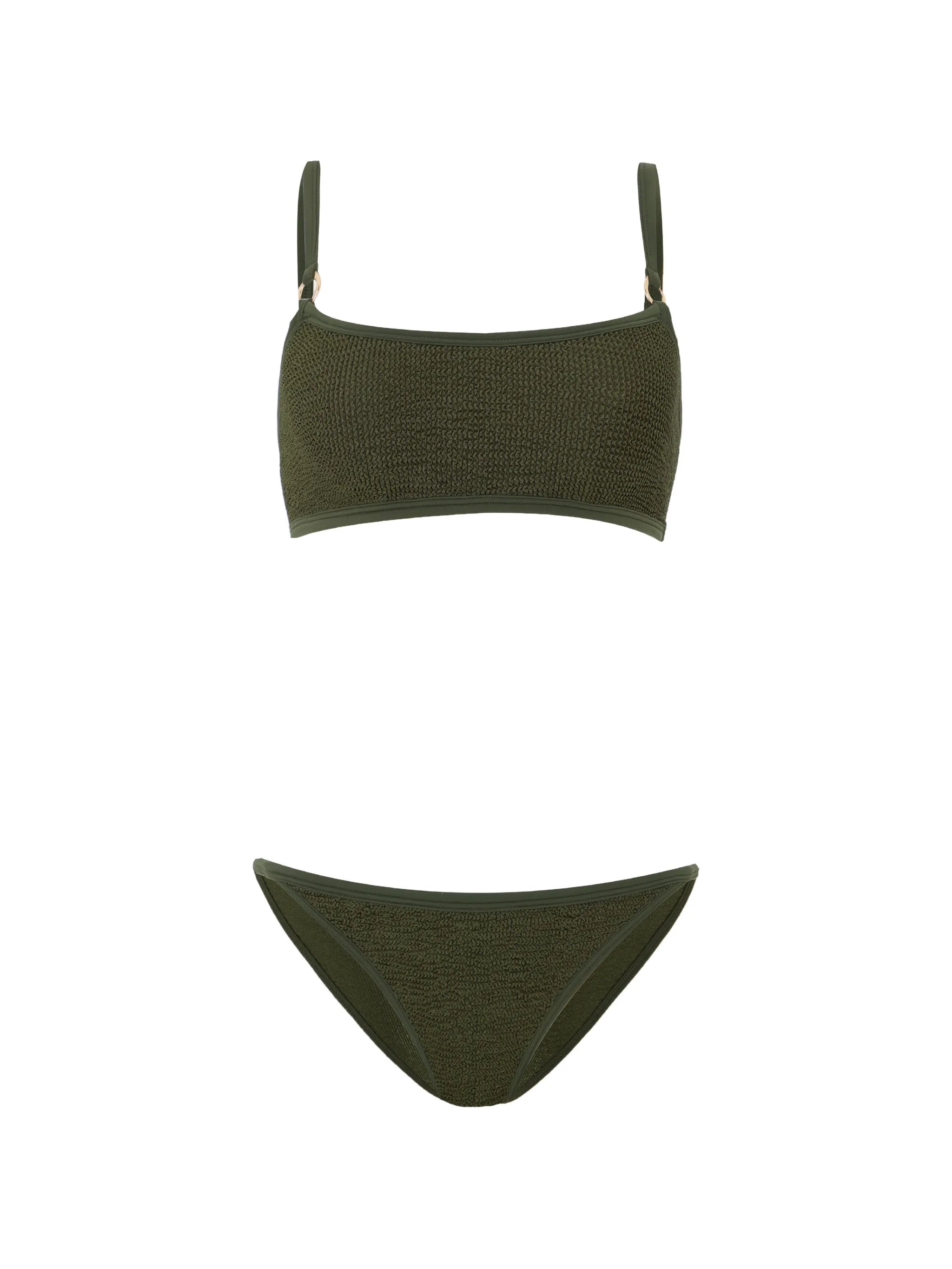 Iris ring-detail crinkle-effect bikini