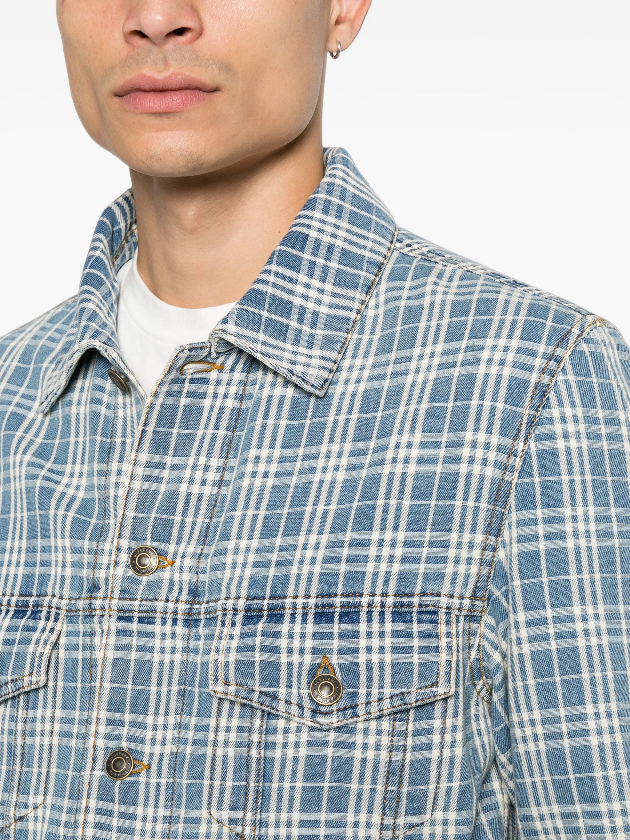 Darwen check-print denim jacket