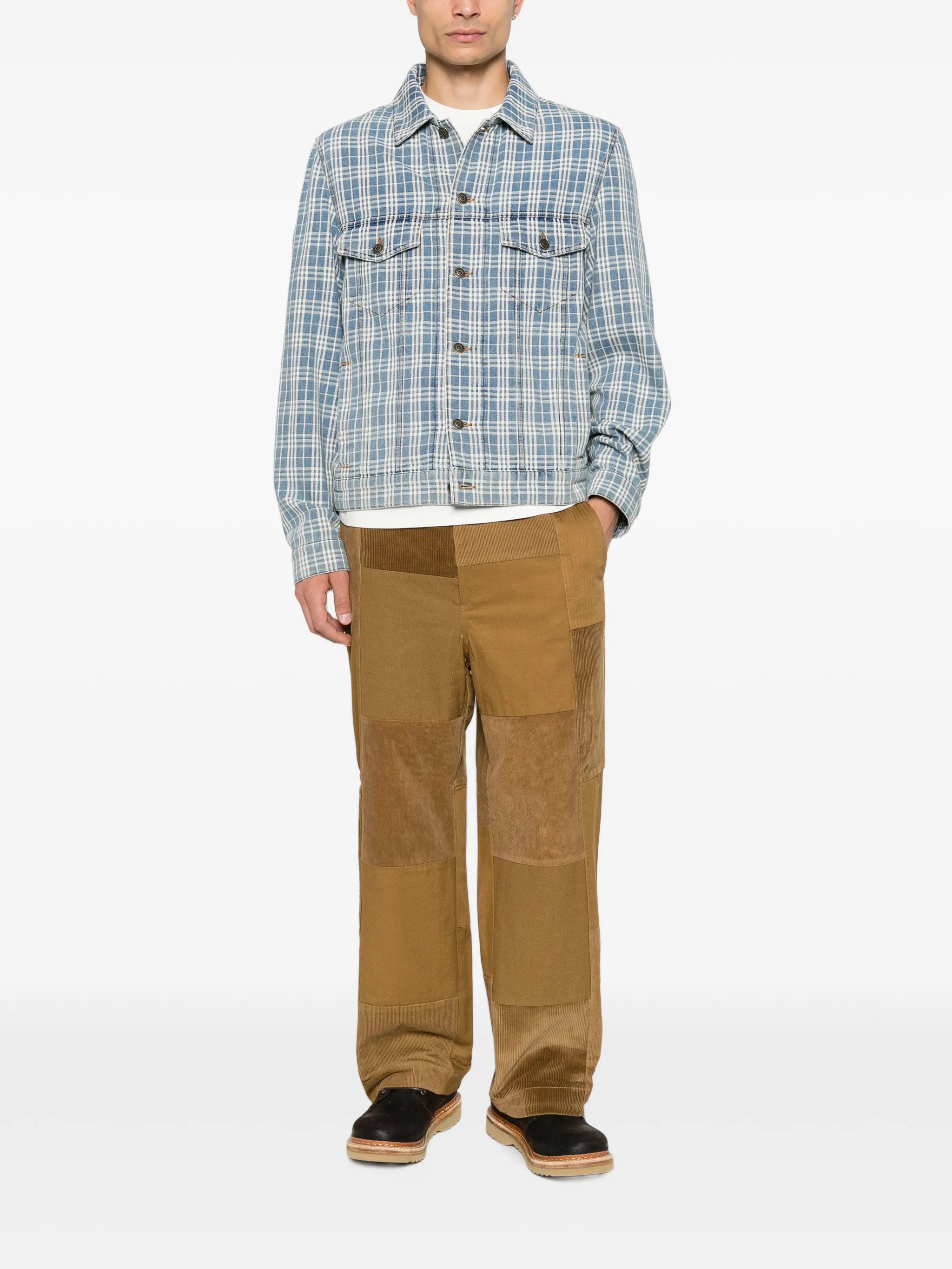Darwen check-print denim jacket