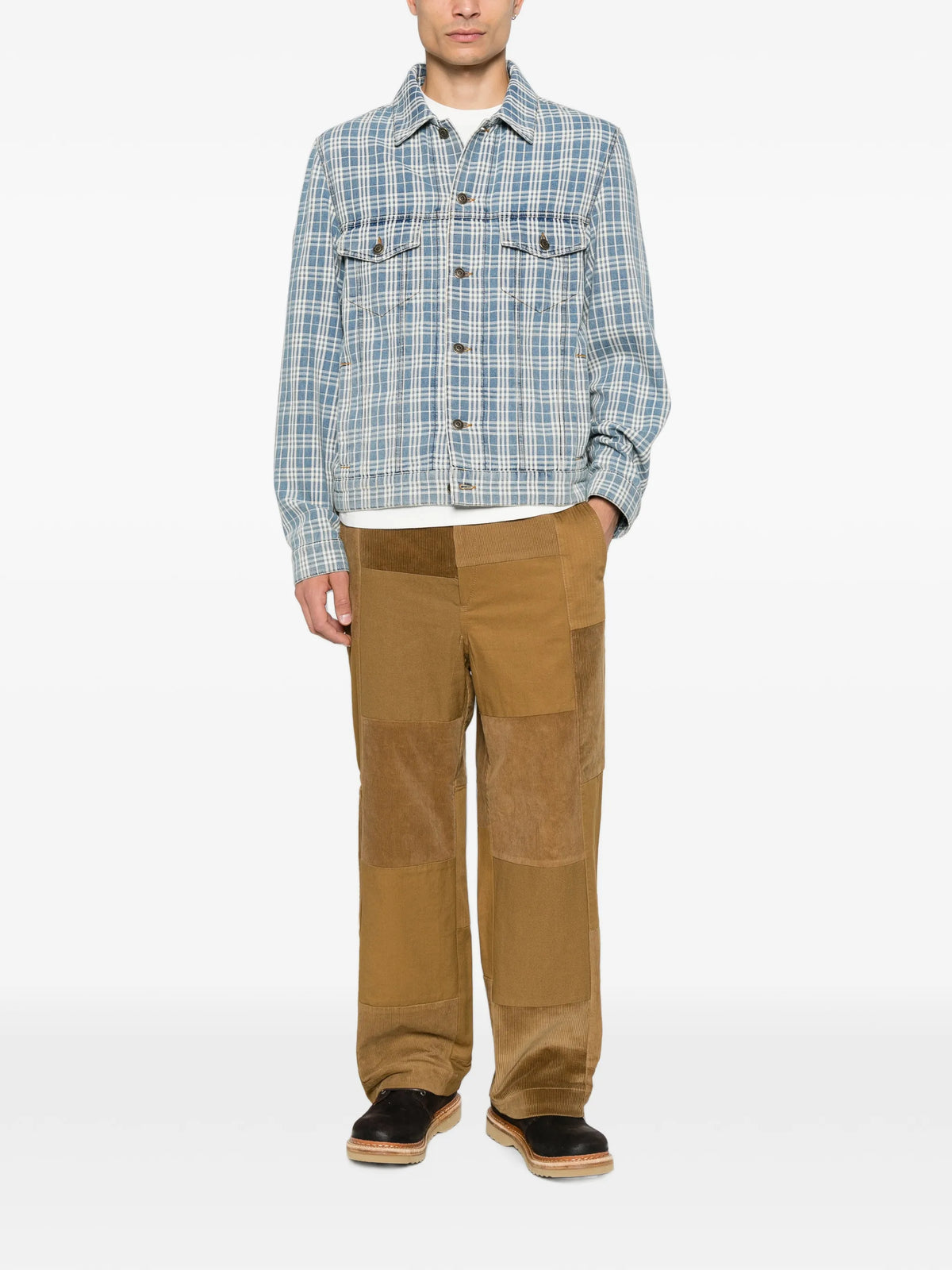 Darwen check-print denim jacket