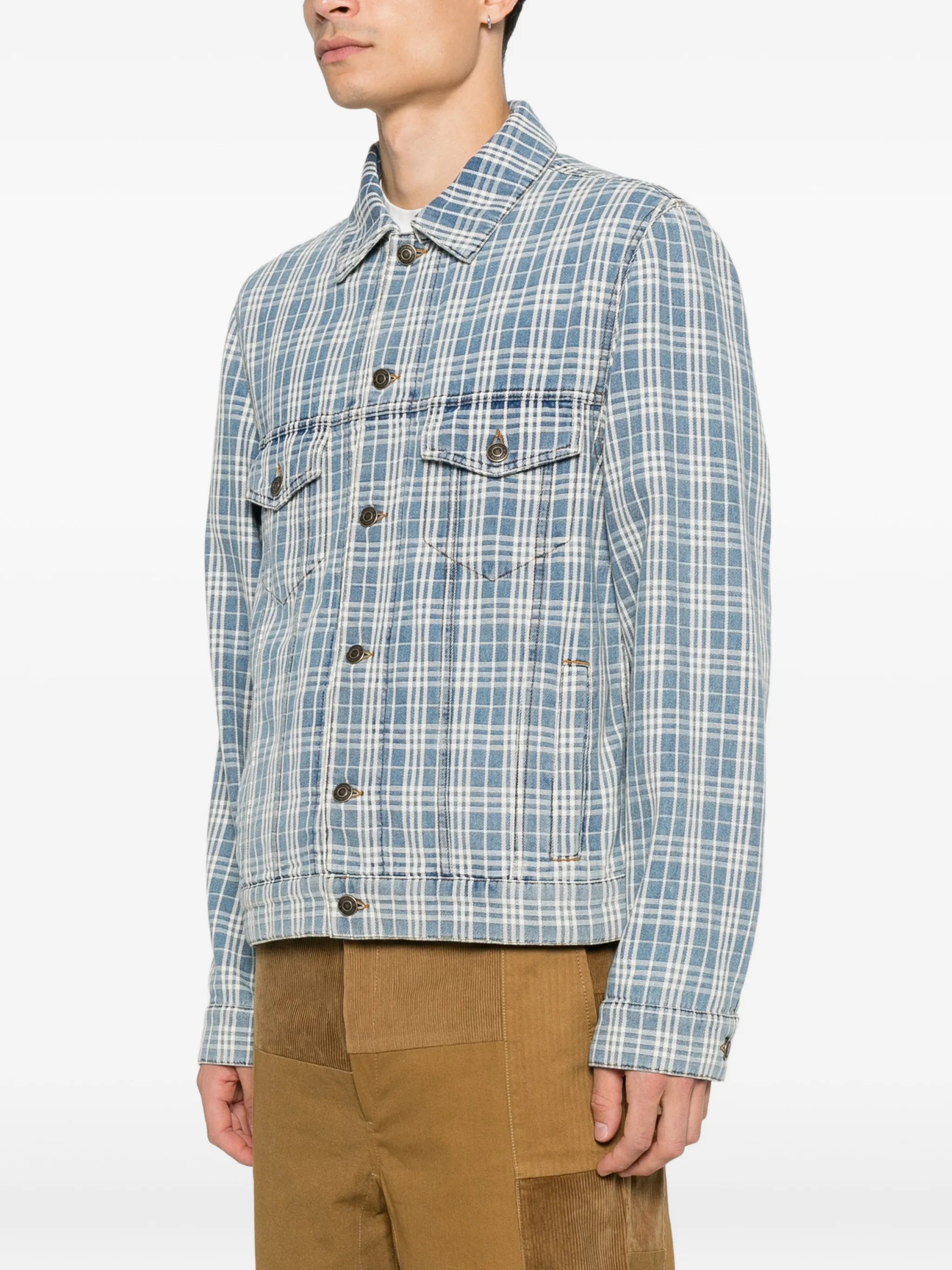 Darwen check-print denim jacket