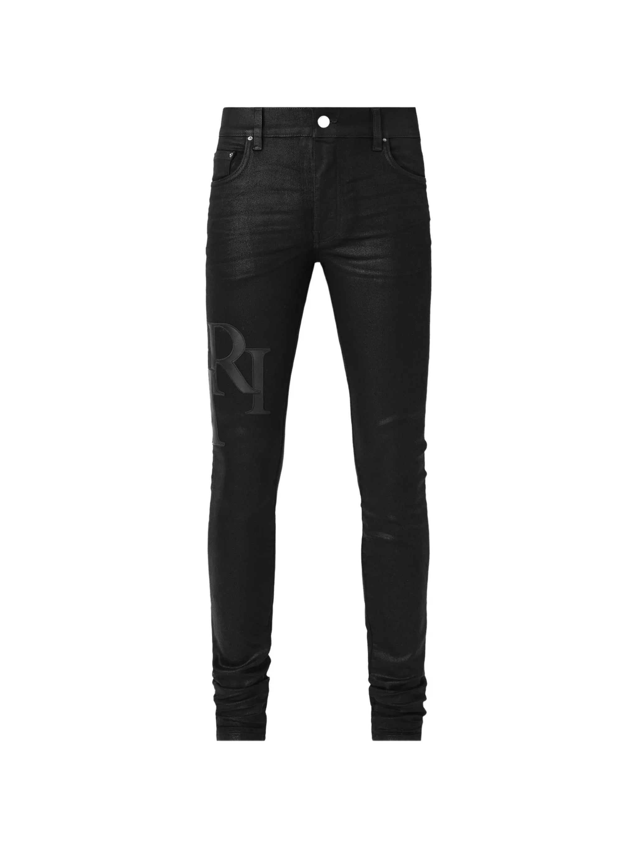 waxed staggered logo jeans