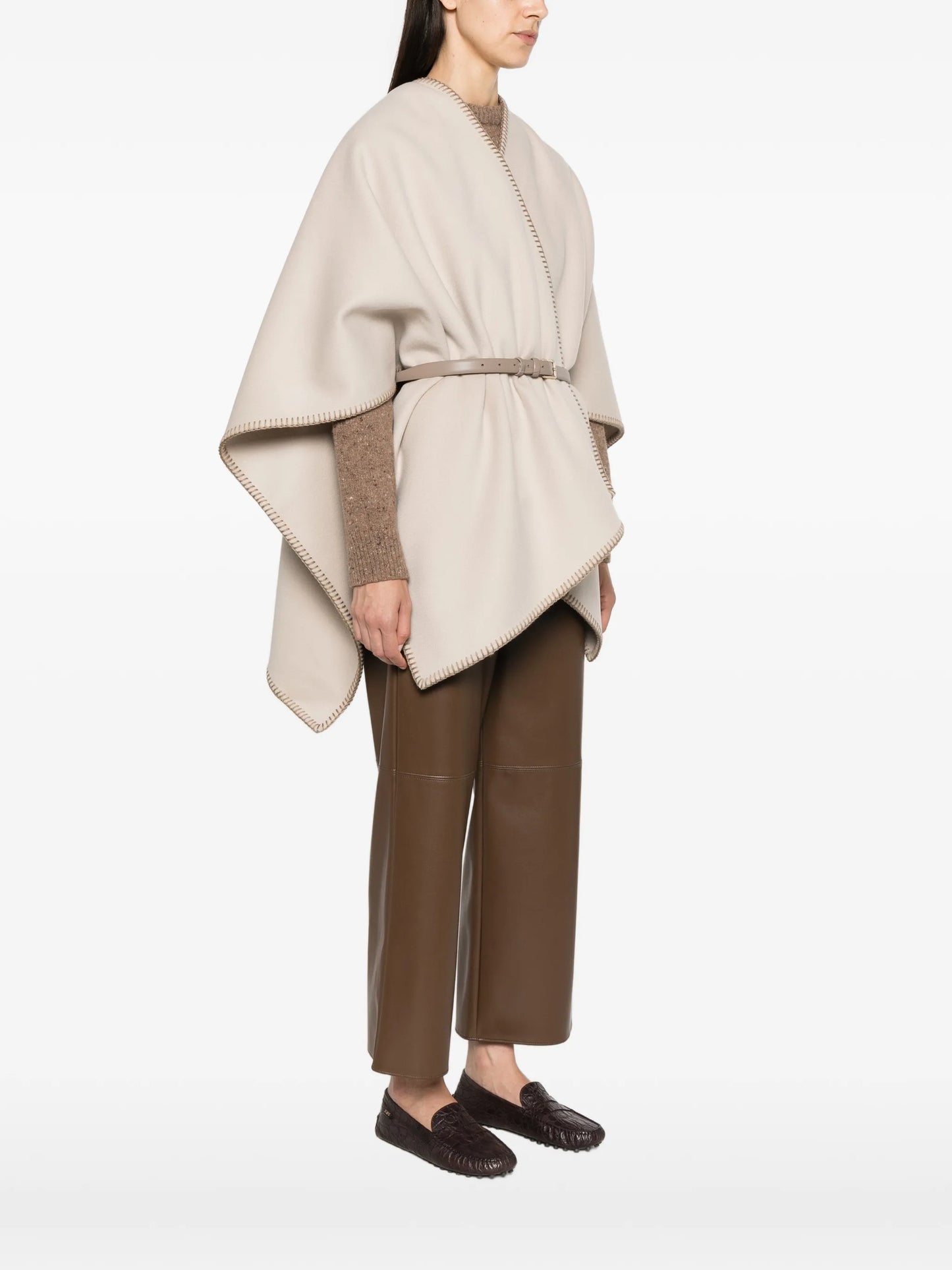 Colomba belted blanket-stitch poncho