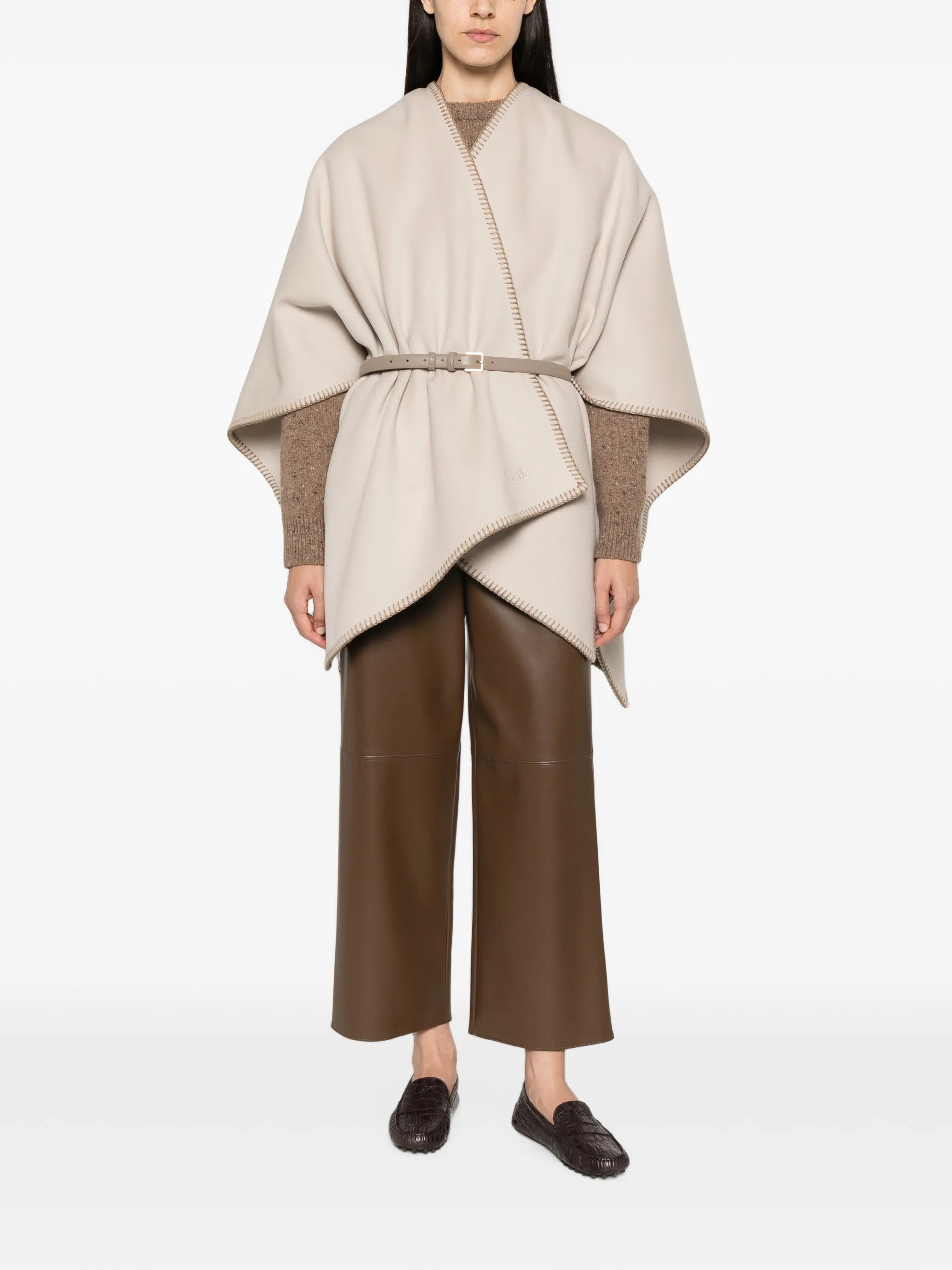 Colomba belted blanket-stitch poncho