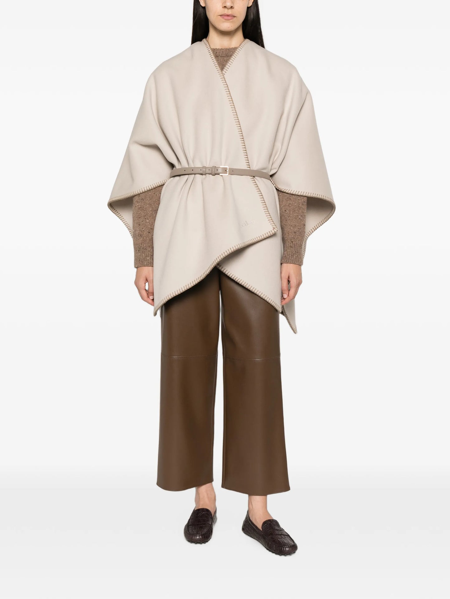 Colomba belted blanket-stitch poncho
