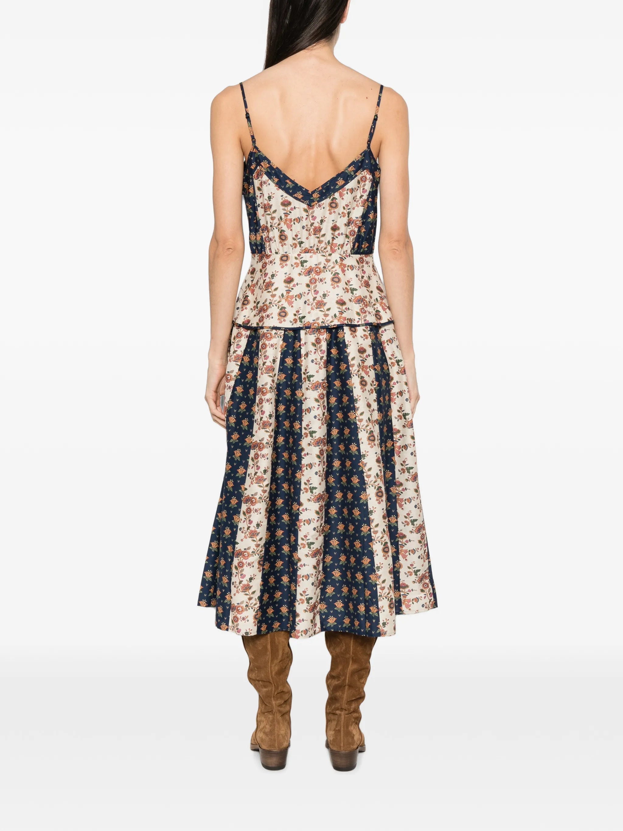 floral-print paneled midi dress