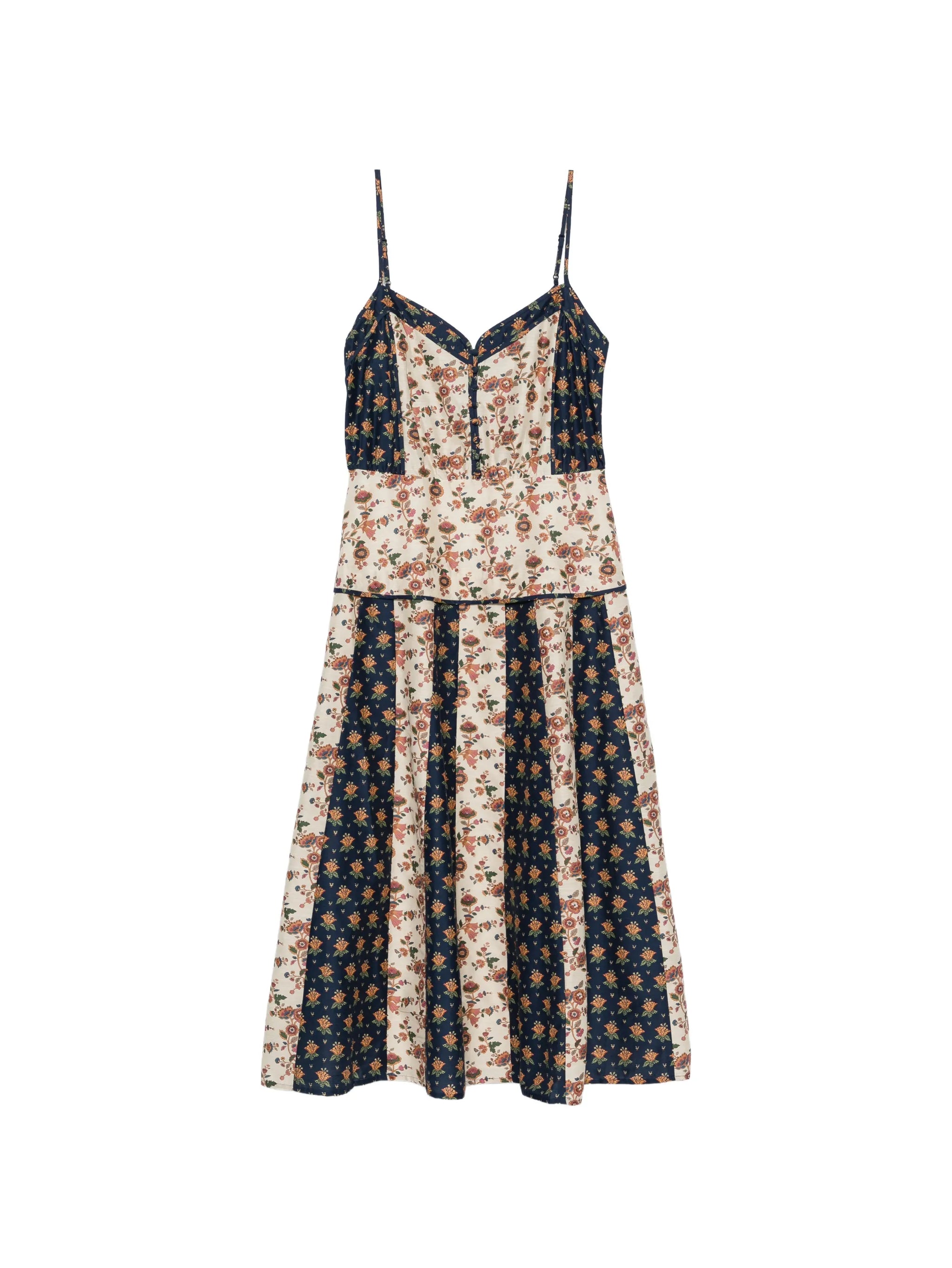 floral-print paneled midi dress