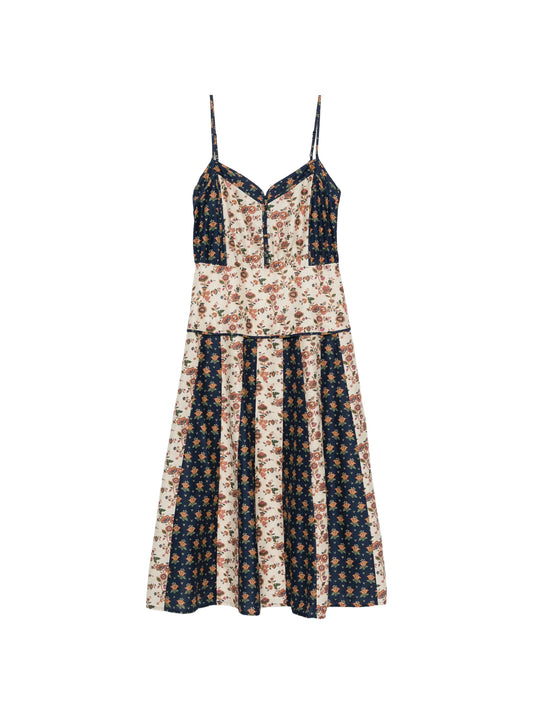 floral-print paneled midi dress