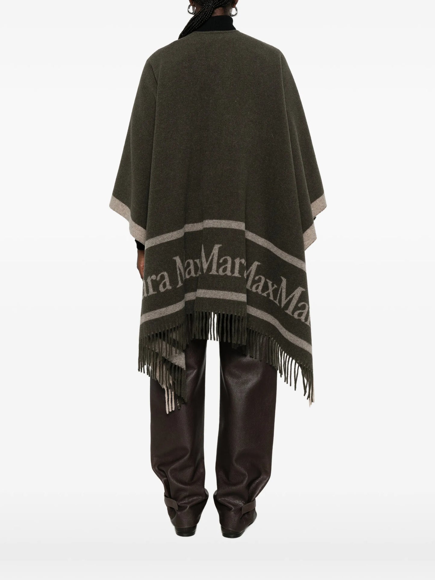 logo-print fringed poncho