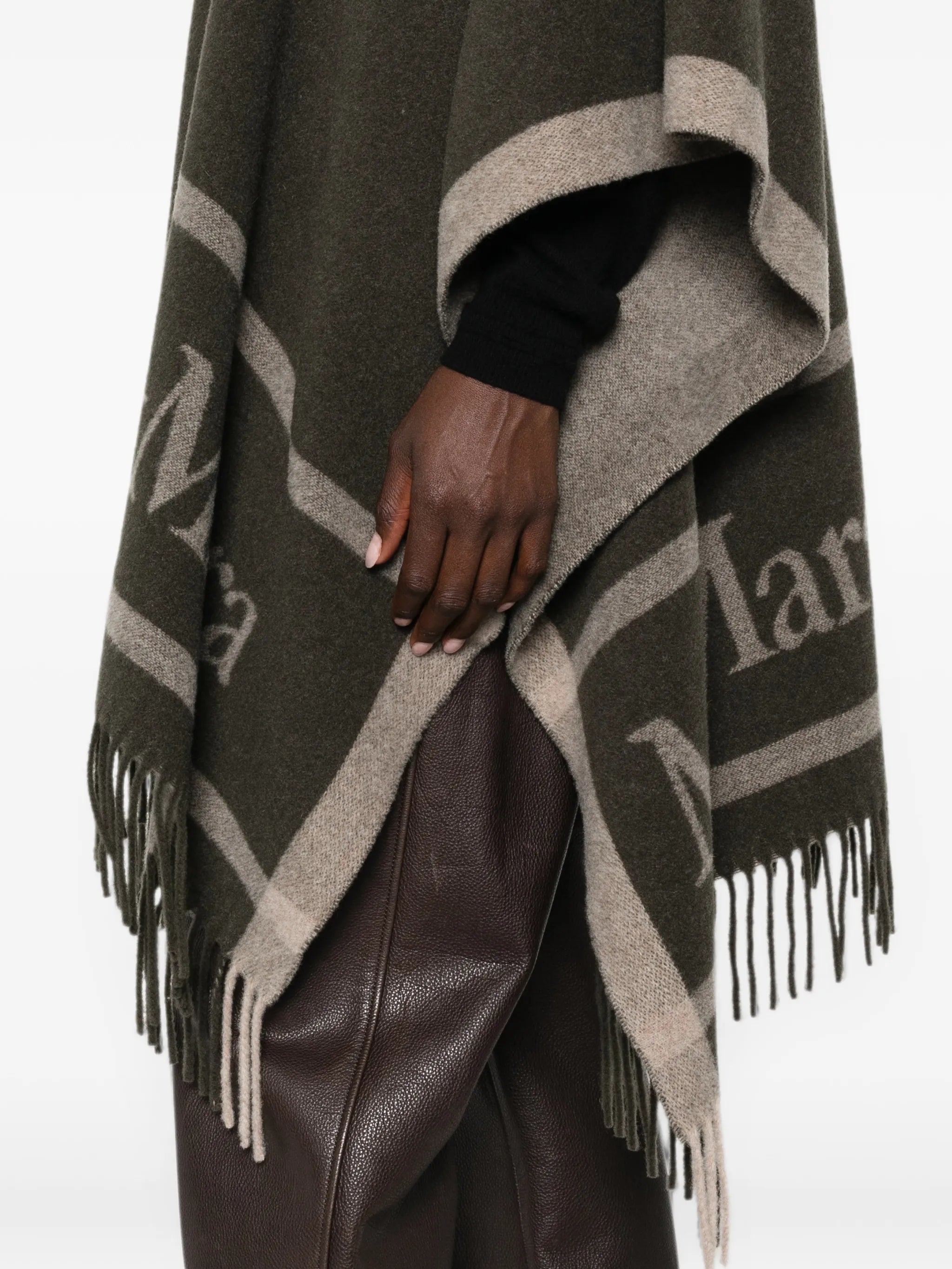 logo-print fringed poncho