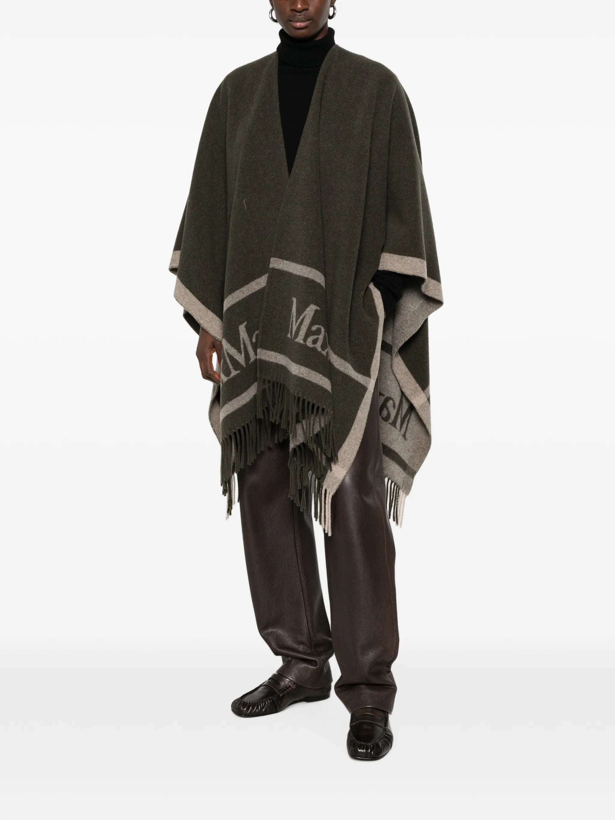 logo-print fringed poncho