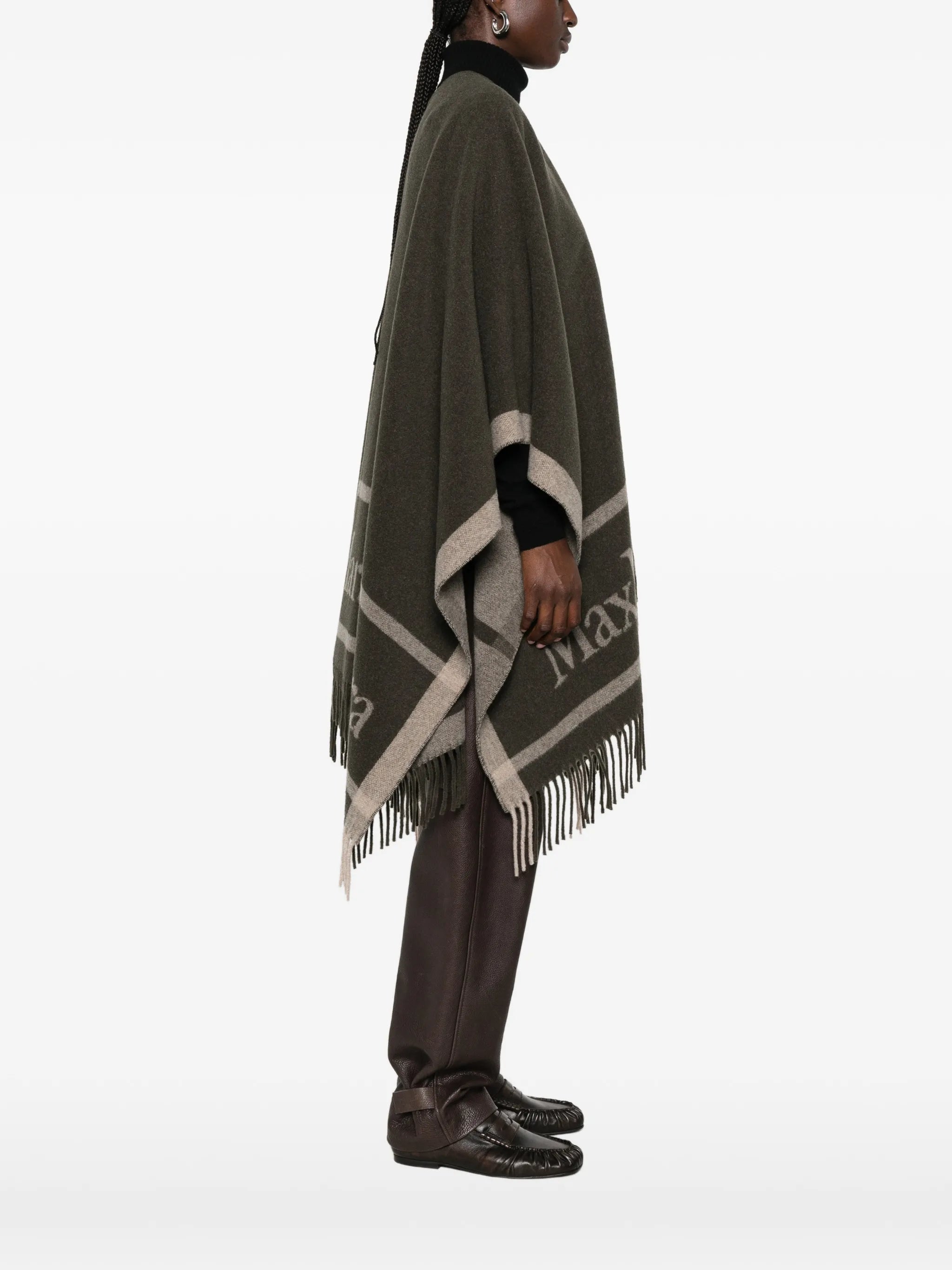 logo-print fringed poncho