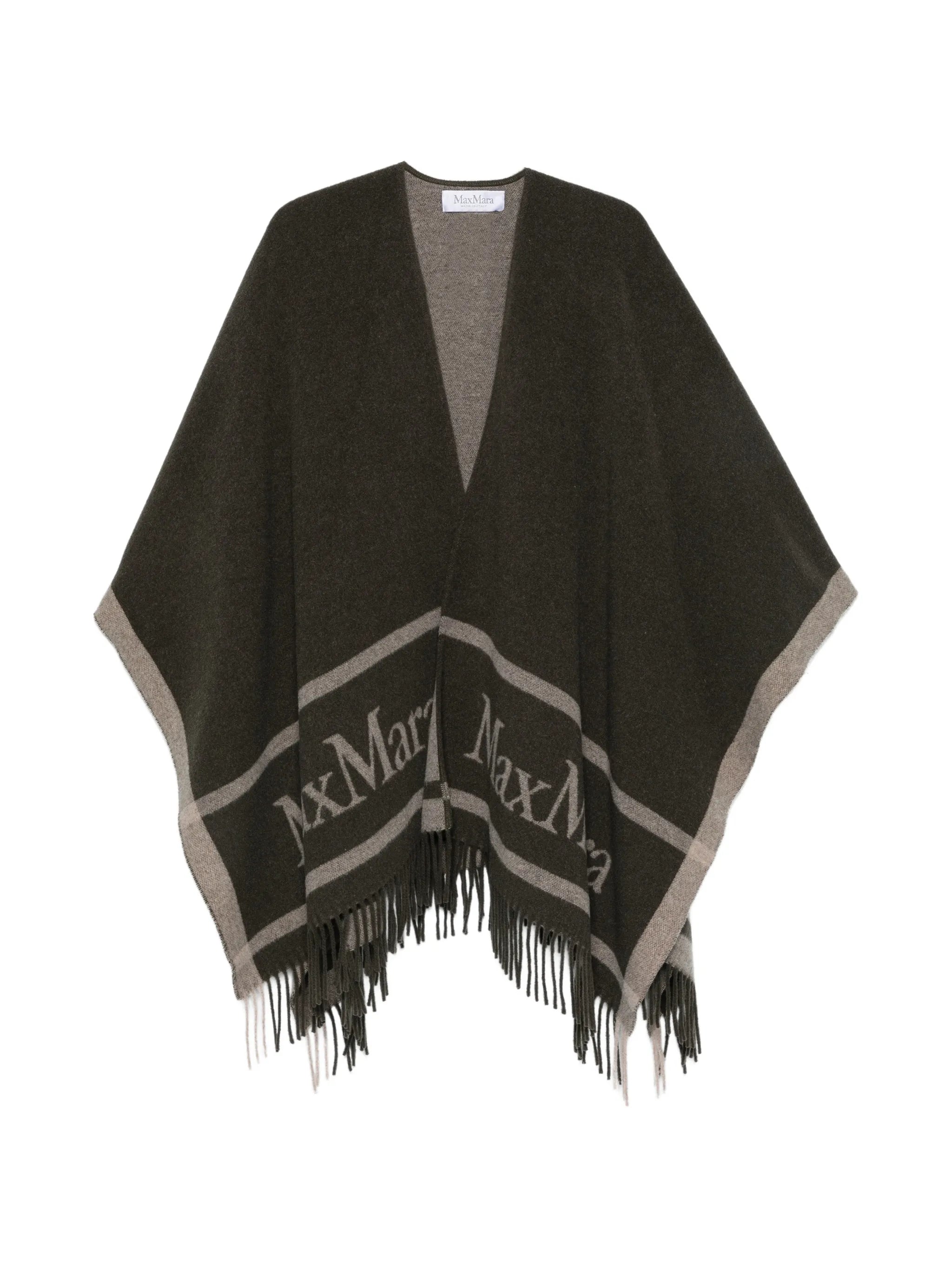logo-print fringed poncho