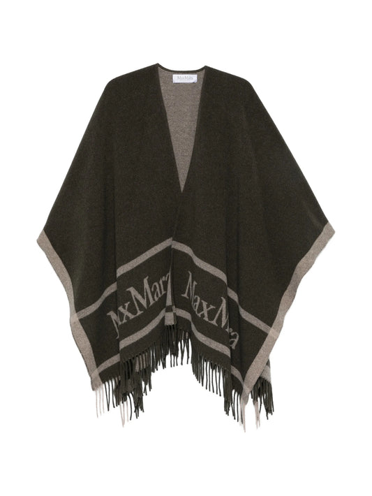 logo-print fringed poncho