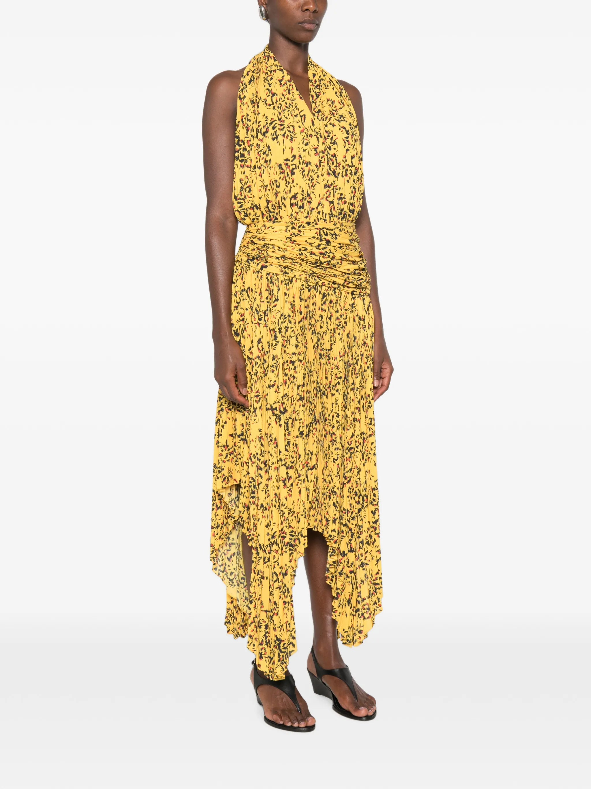 Paulina floral-print pleated asymmetric dress