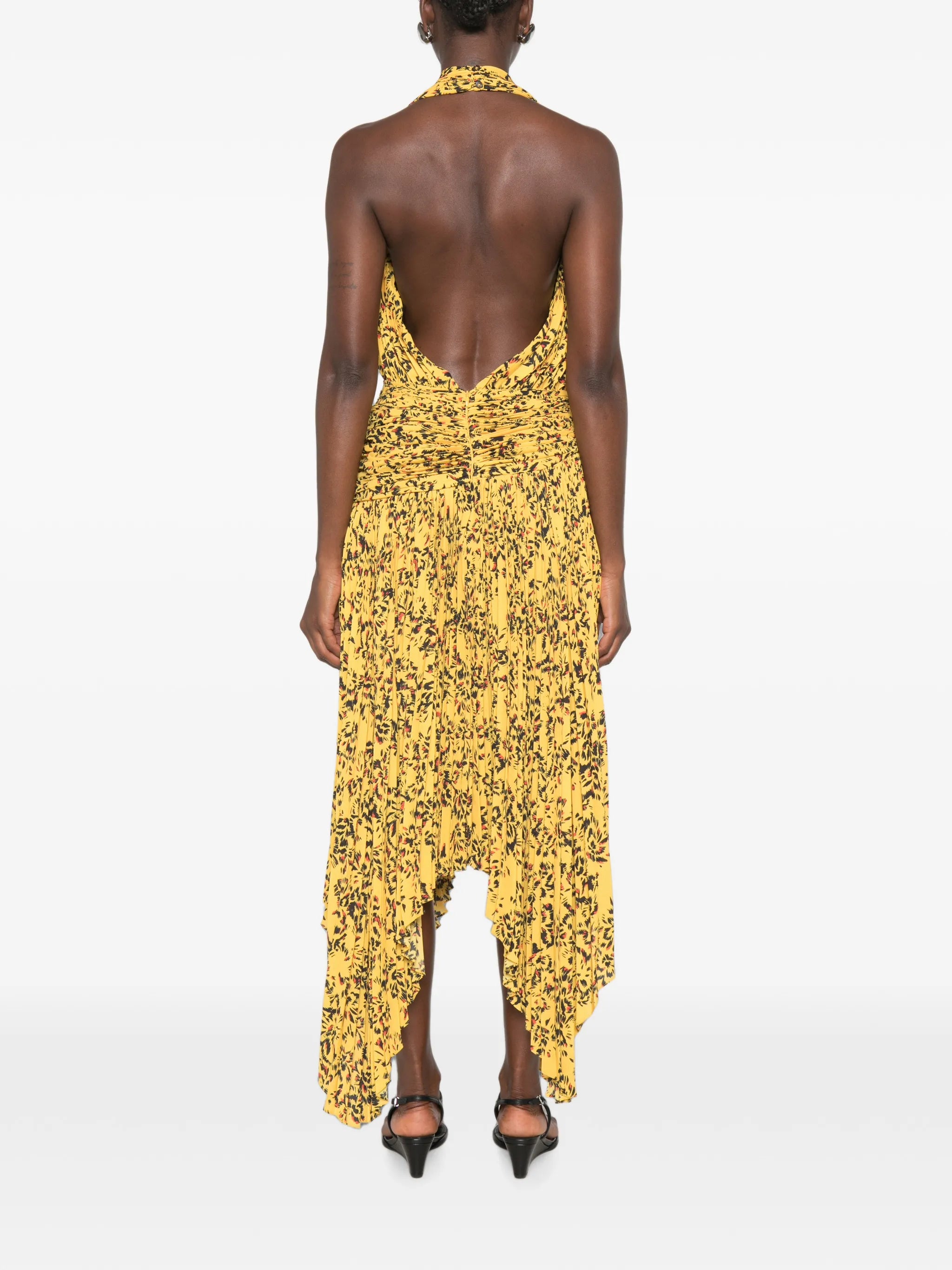 Paulina floral-print pleated asymmetric dress