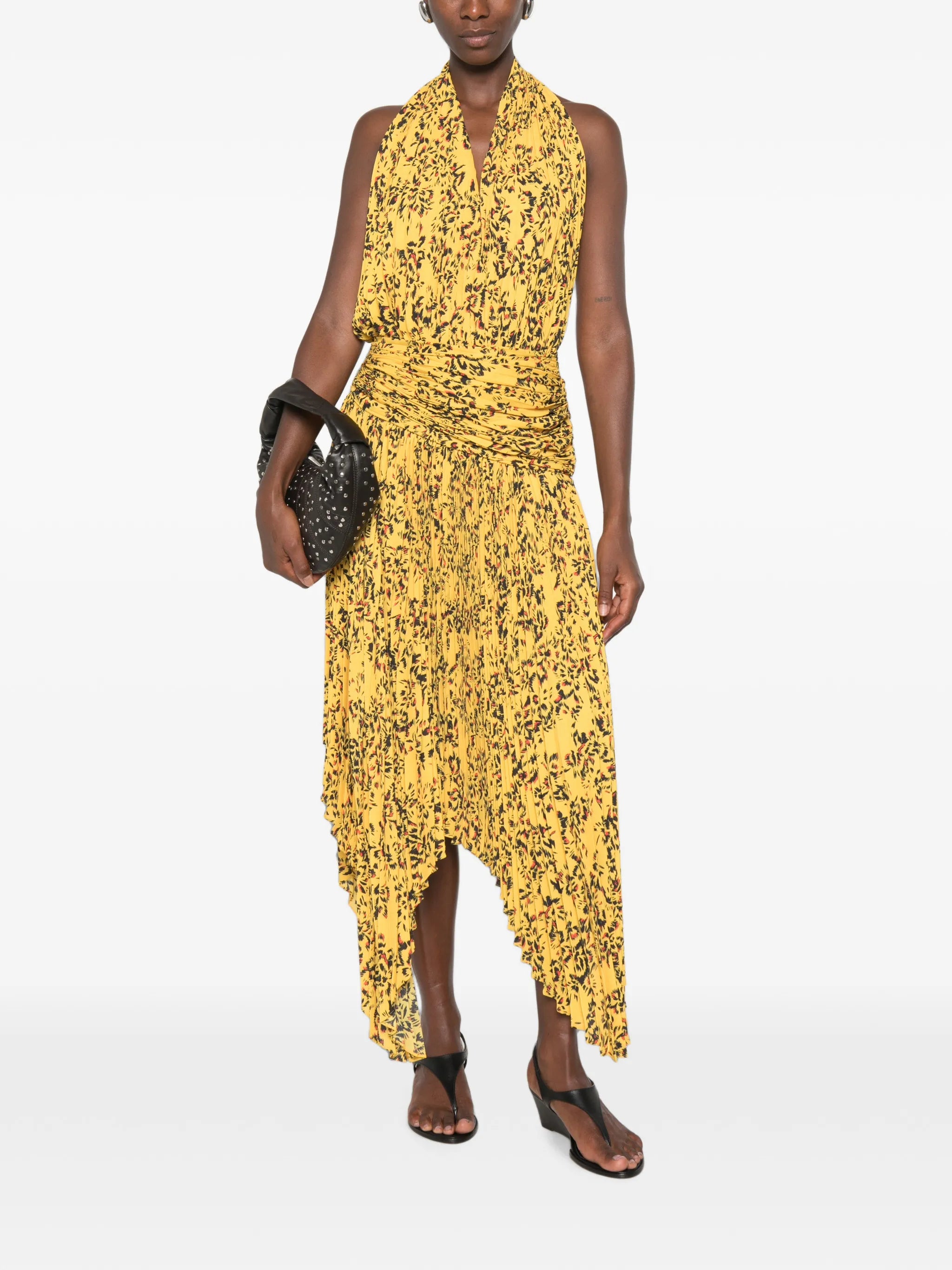 Paulina floral-print pleated asymmetric dress