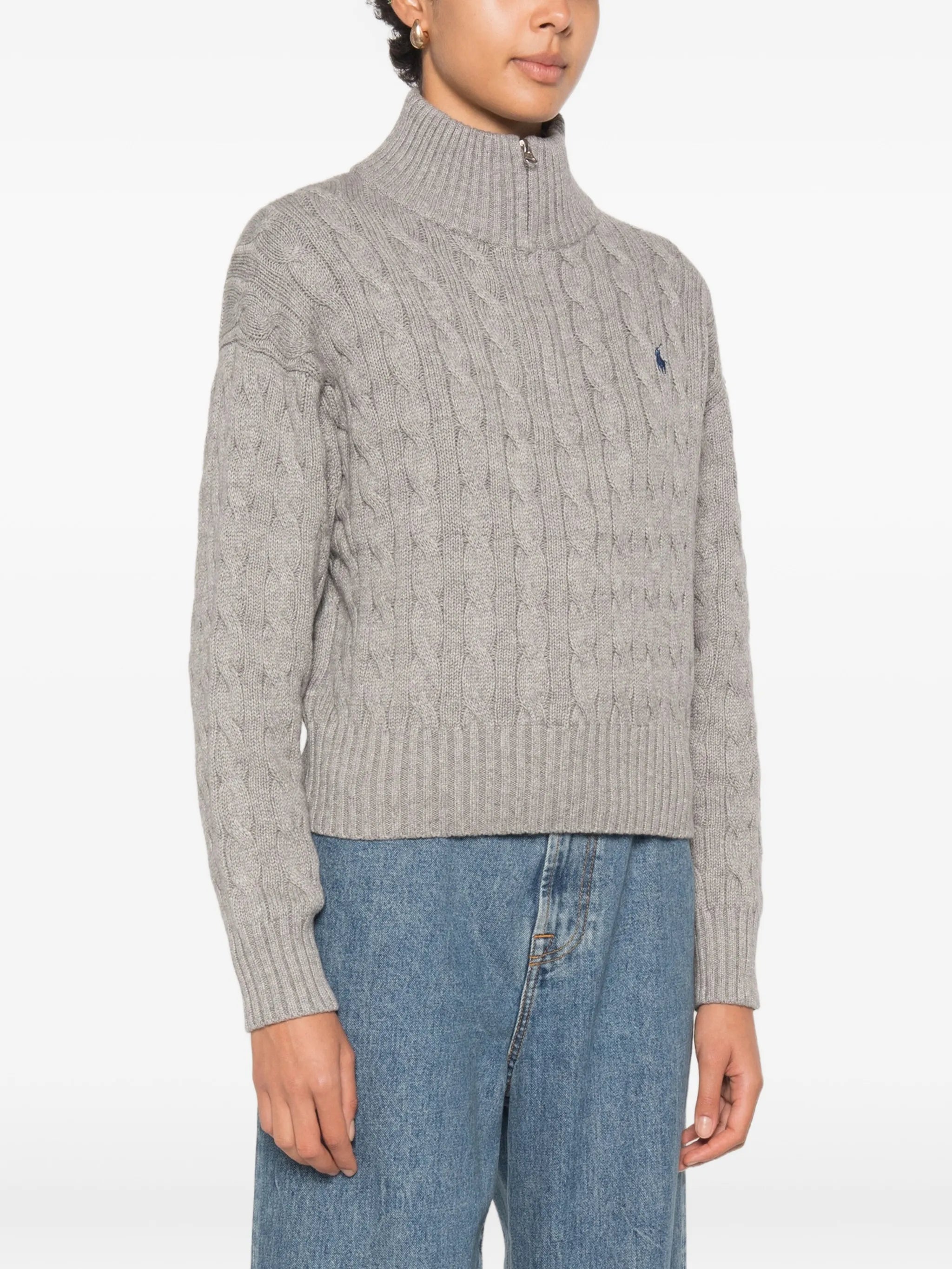 cable-knit quarter-zip sweater