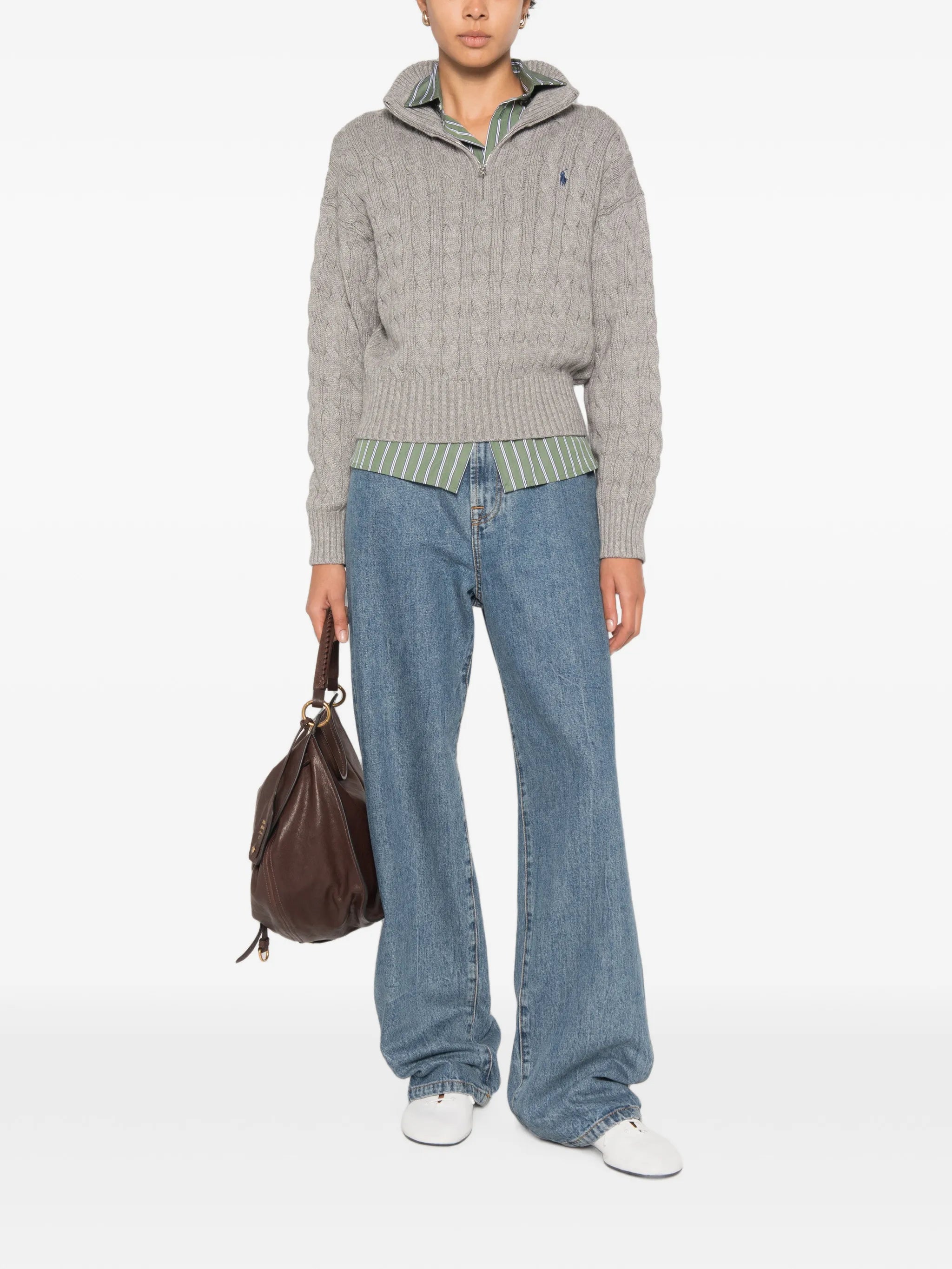 cable-knit quarter-zip sweater