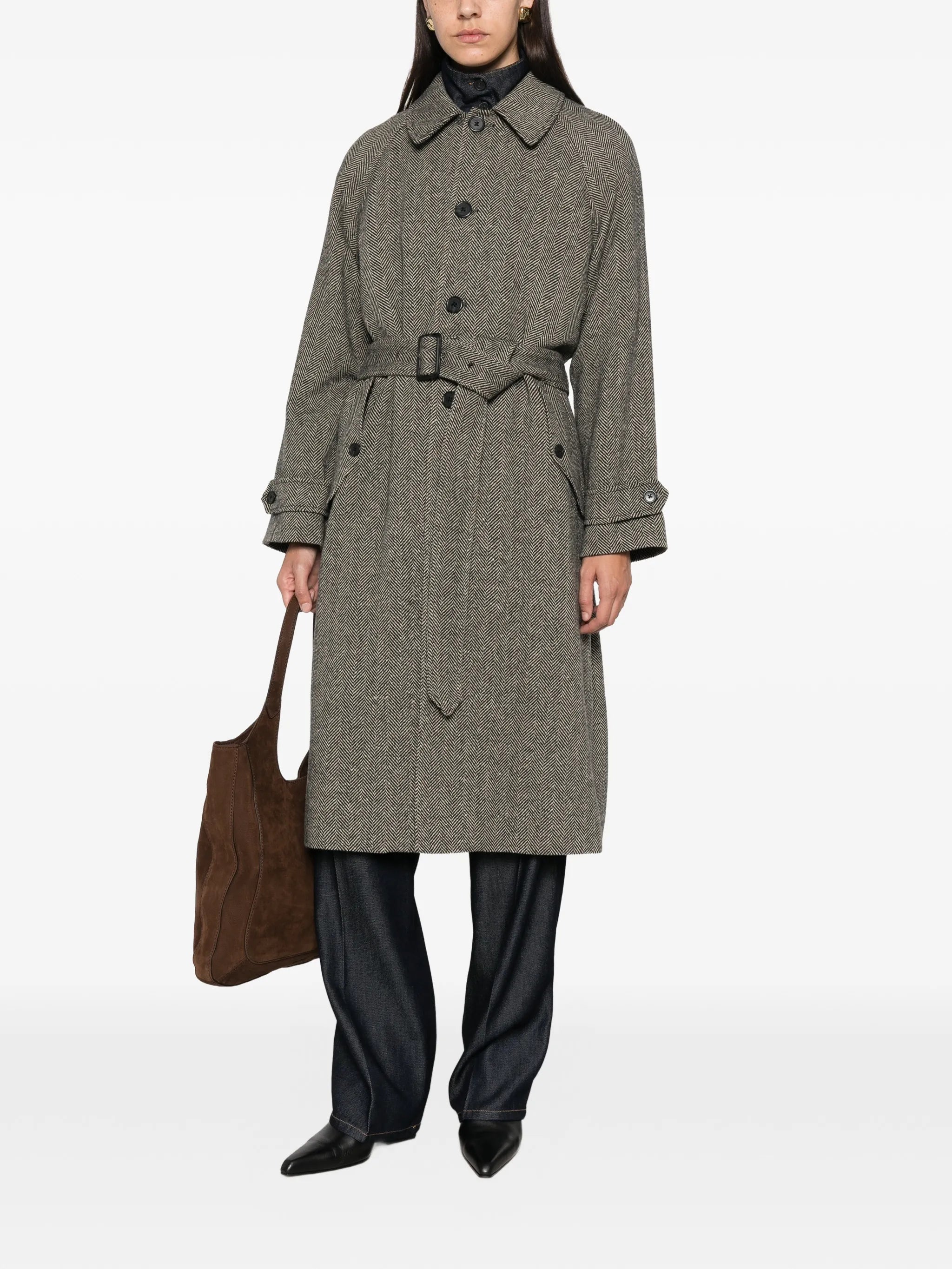 herringbone belted coat