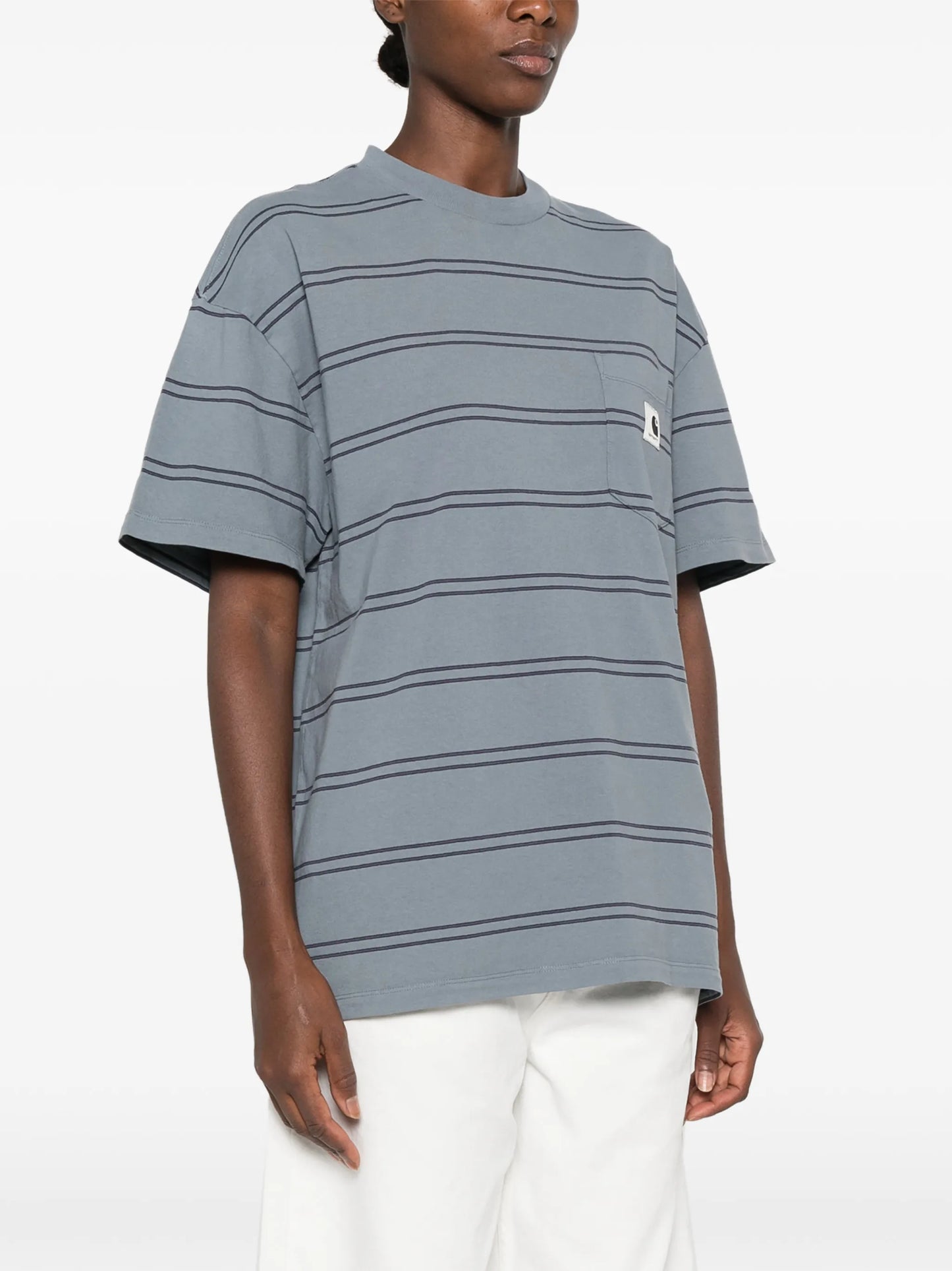 stripe-pattern pocket T-shirt