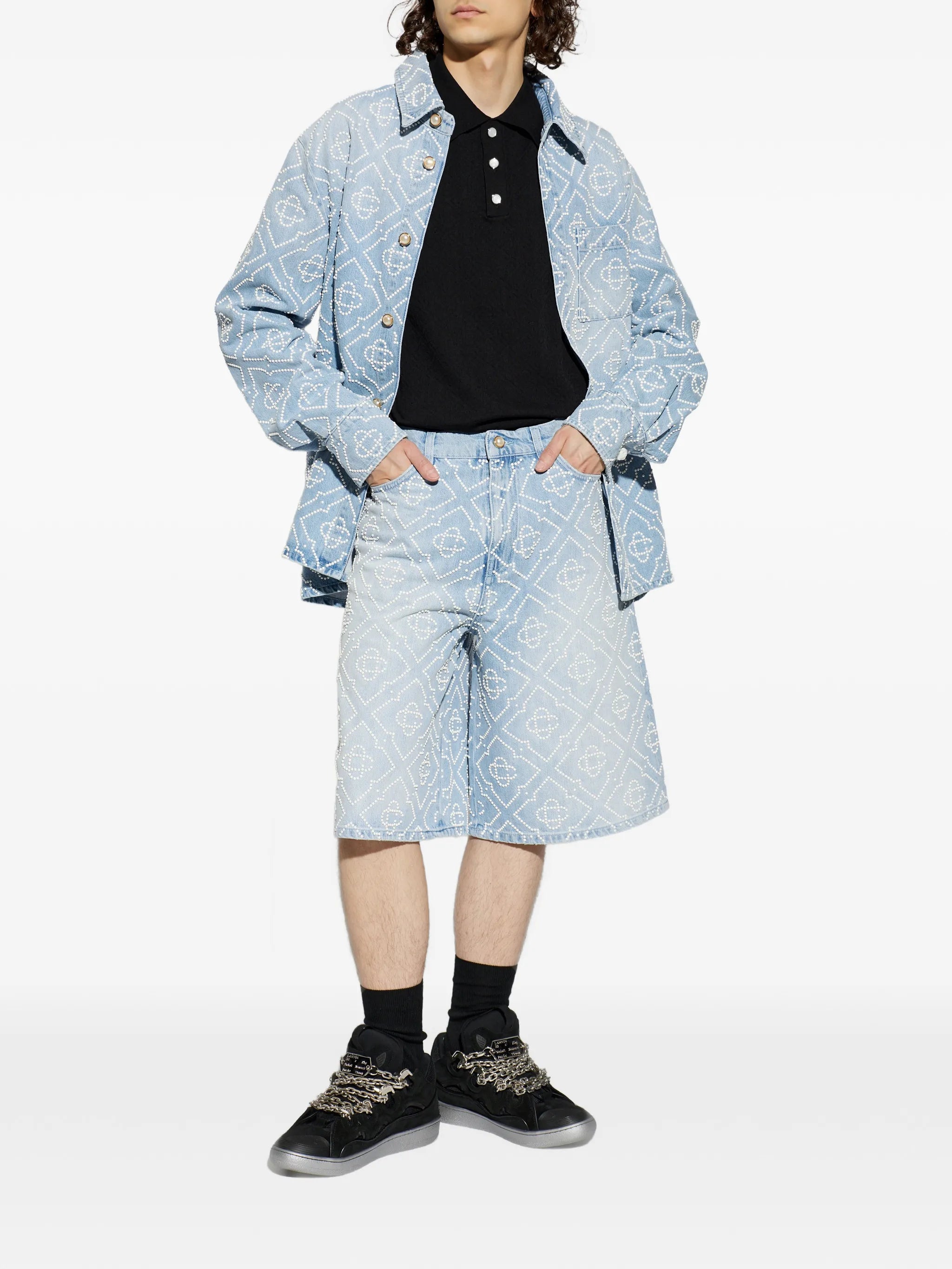 monogram-embellished denim shirt