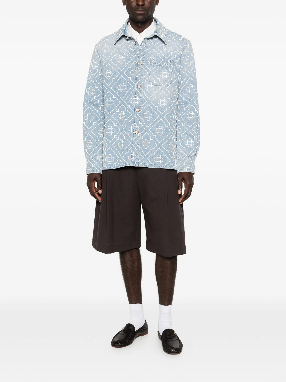 pearl monogram long-sleeve denim shirt