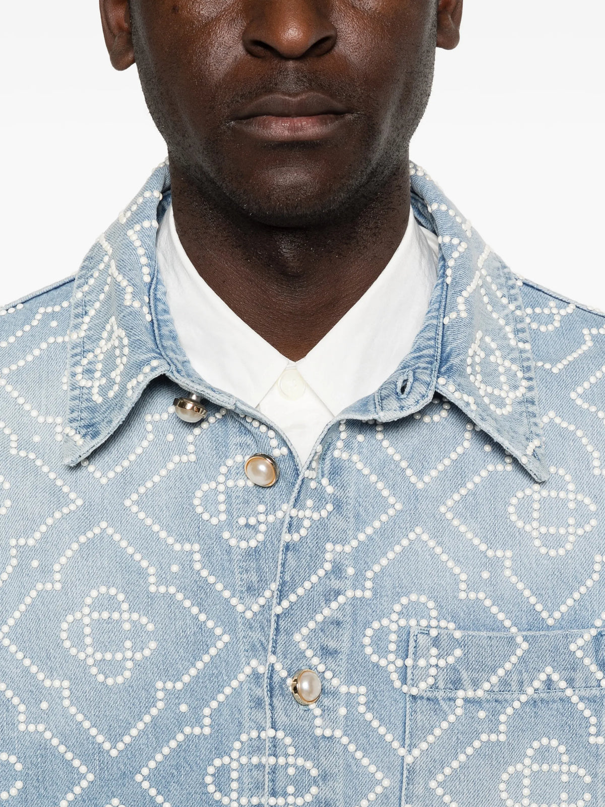 pearl monogram long-sleeve denim shirt