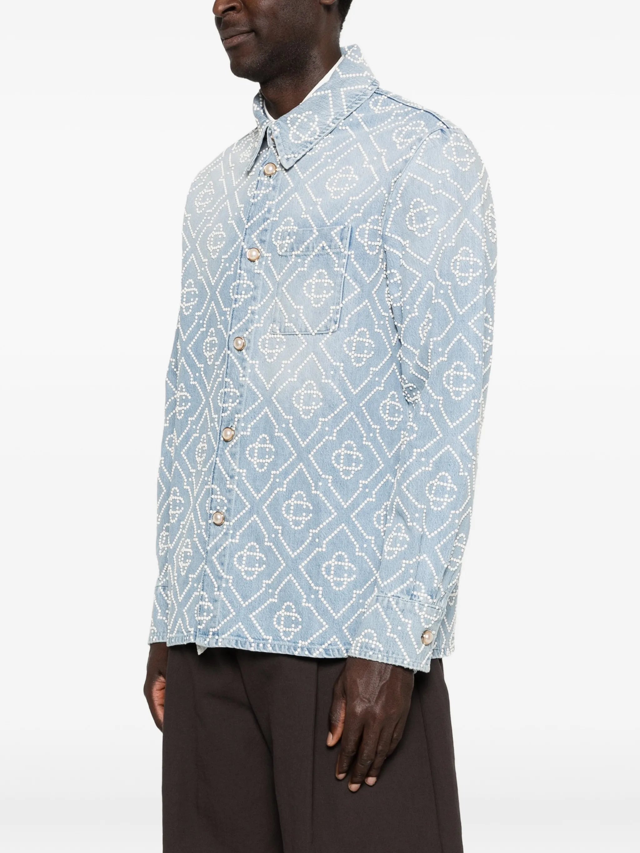 pearl monogram long-sleeve denim shirt
