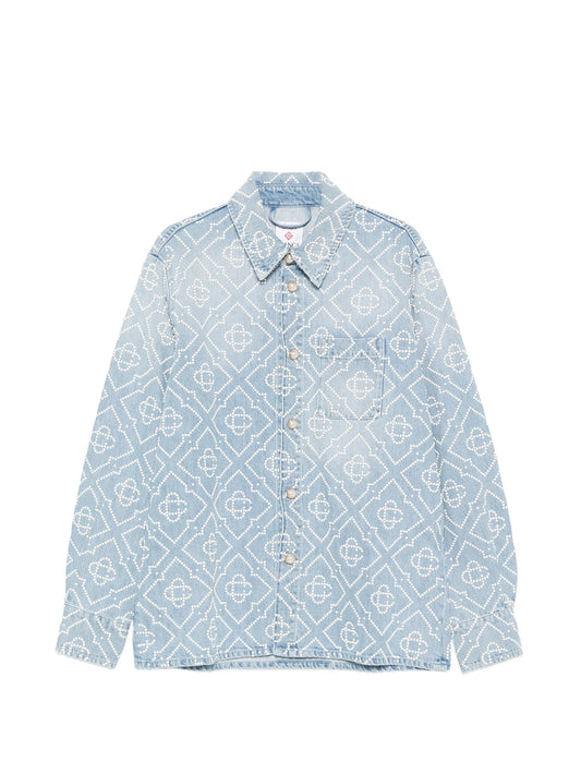 pearl monogram long-sleeve denim shirt