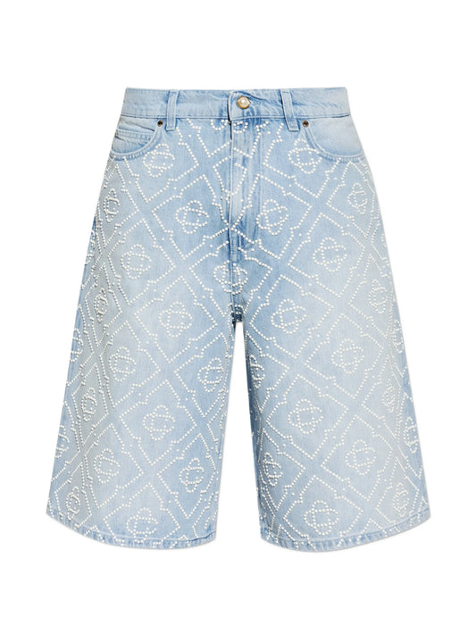 pearl-monogram denim shorts