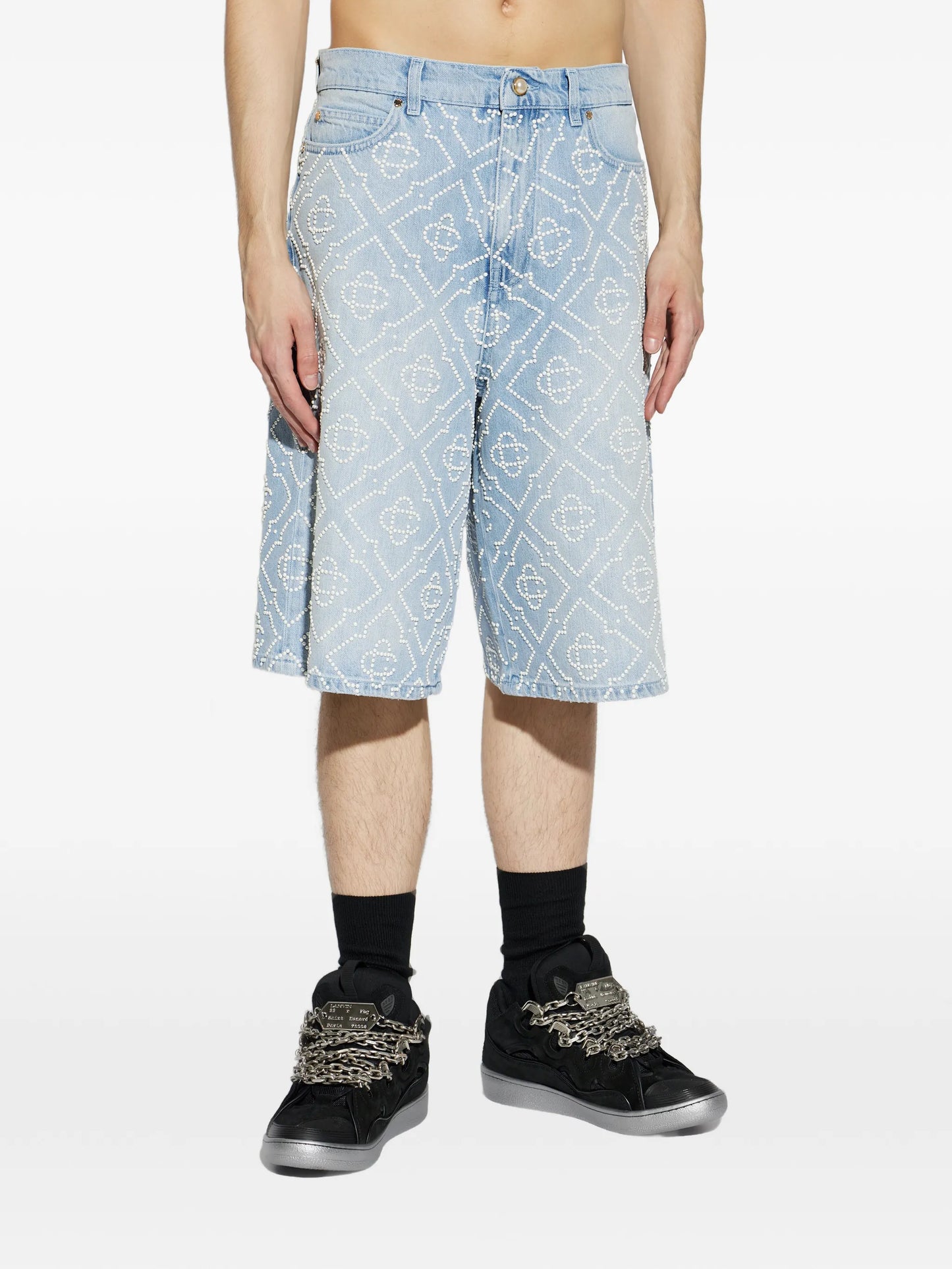 pearl-monogram denim shorts