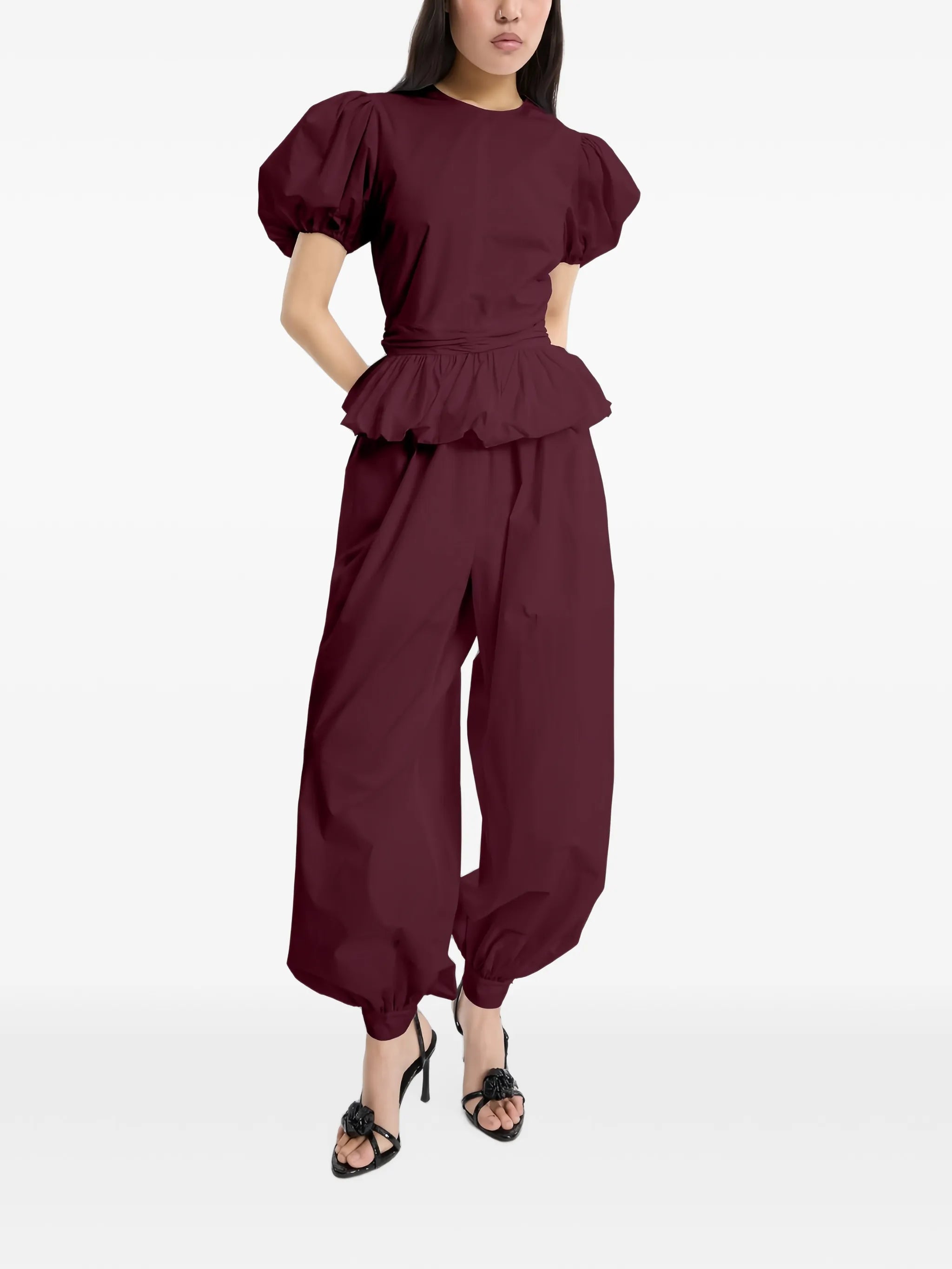 puff-sleeve peplum top