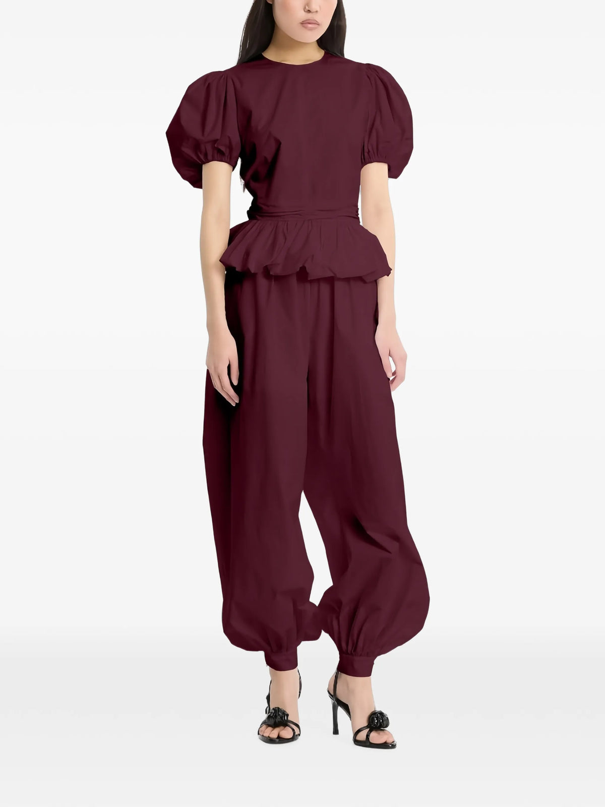 puff-sleeve peplum top
