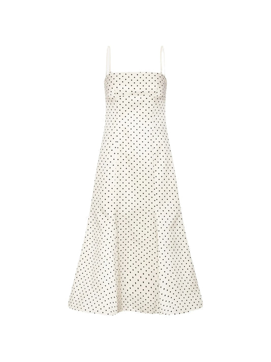 polka-dot midi dress in creme