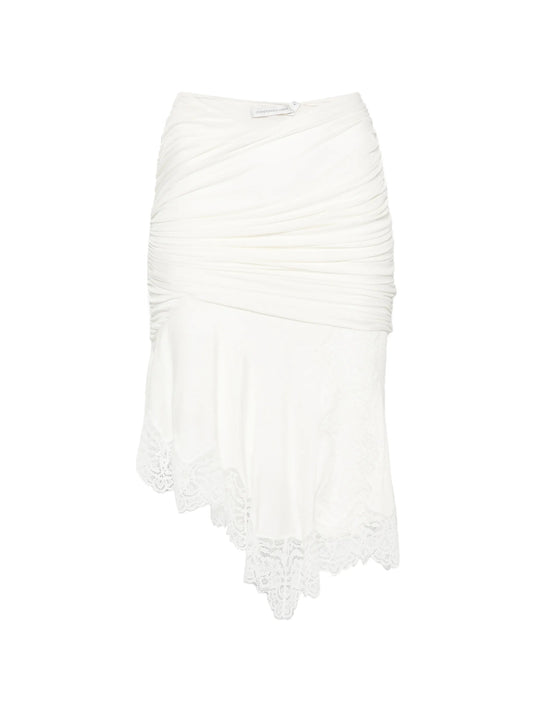 lace-trim gathered mini skirt