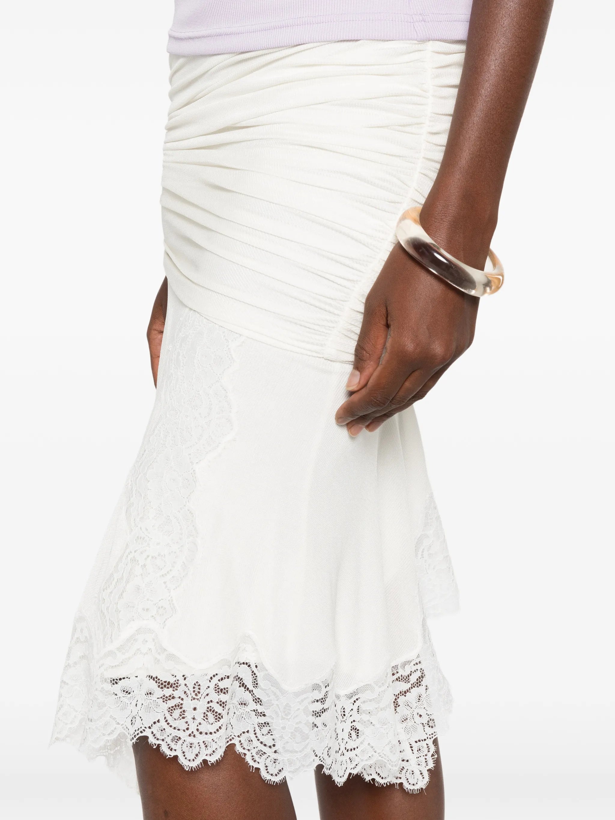 lace-trim gathered mini skirt