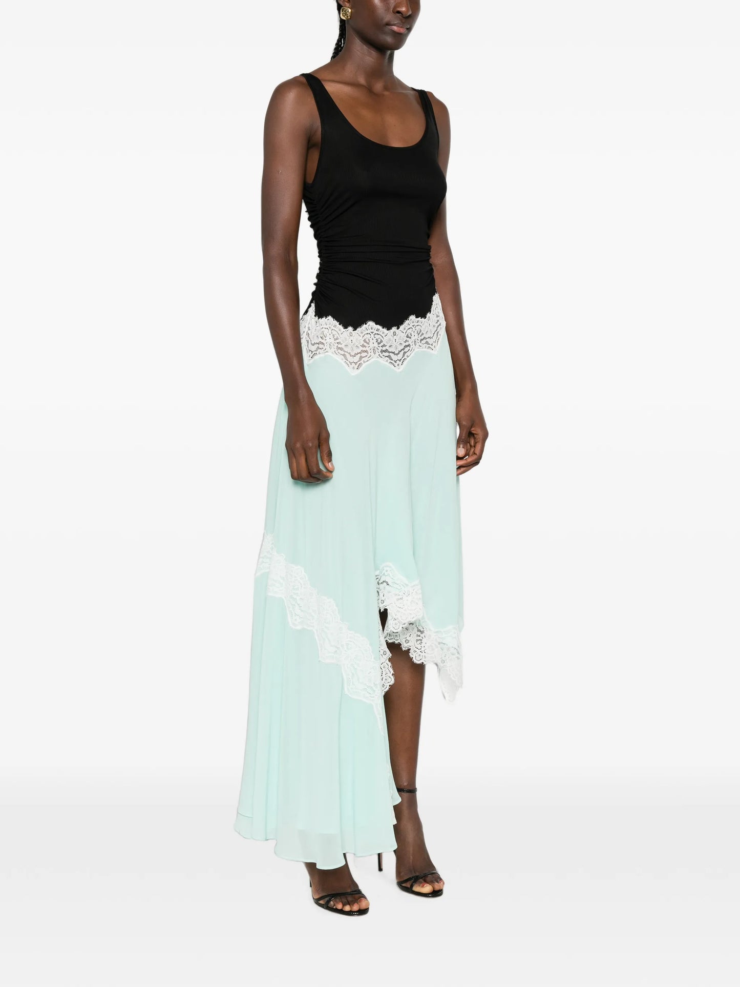 lace-trim gathered dress